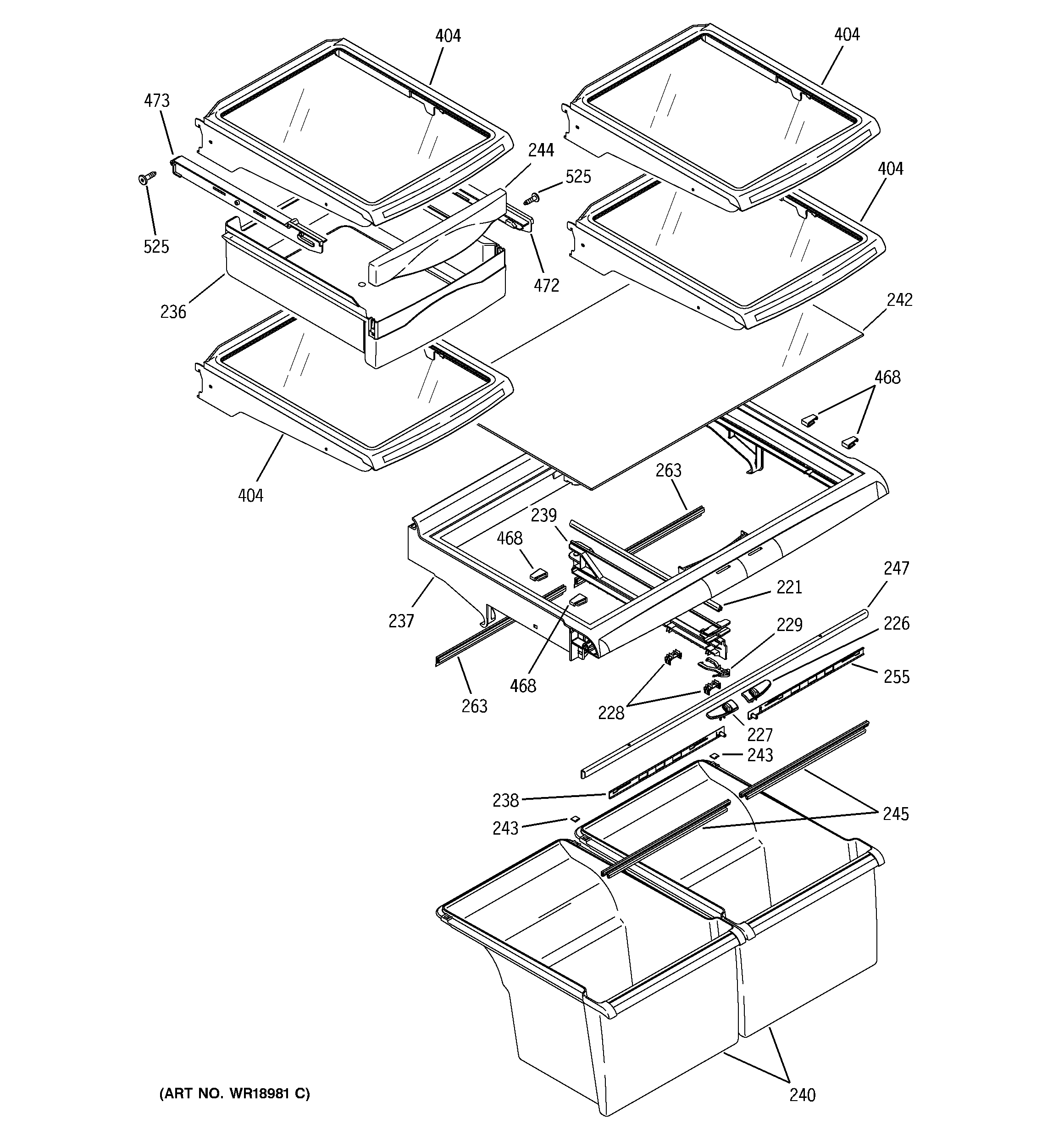 GE GTS22QBPBRBB fresh food shelves diagram
