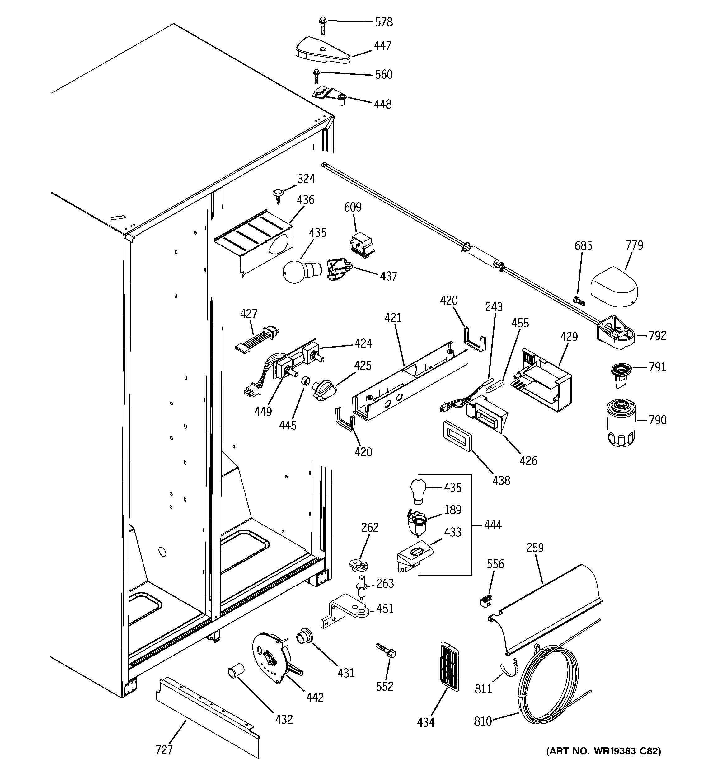 GE GSL22JFPDBS fresh food section diagram