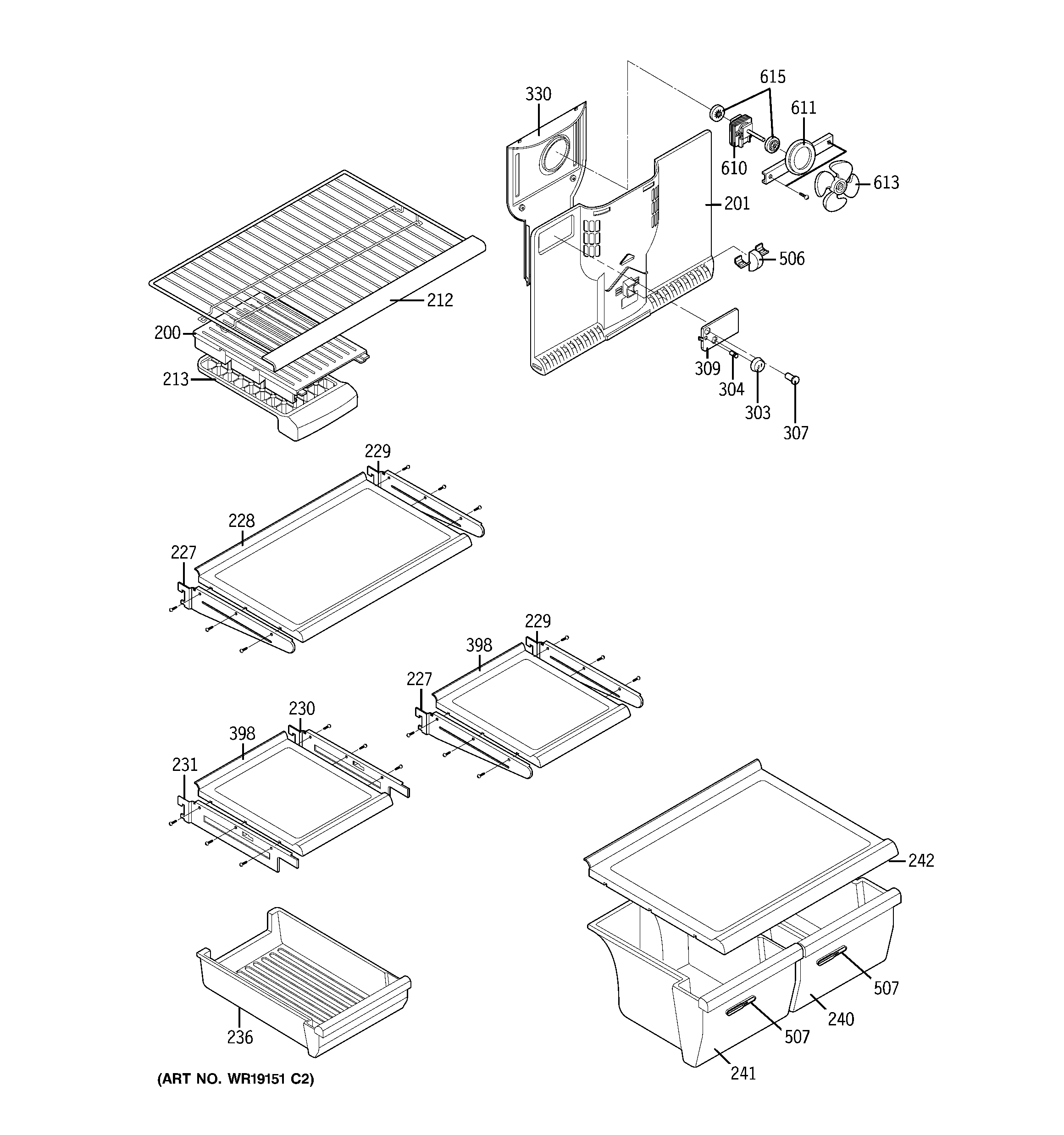 GE GTS20ICNCWW shelves diagram