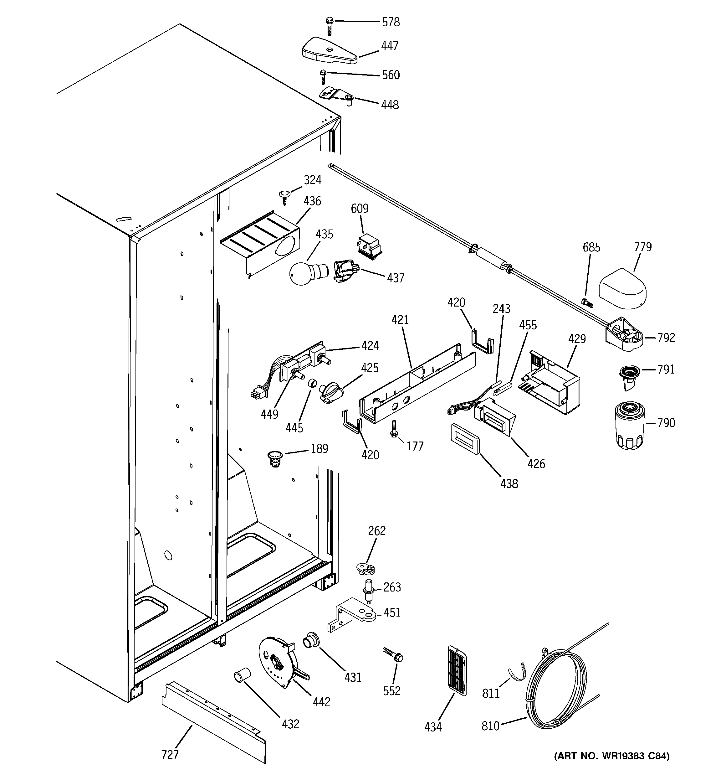 GE SSL25KFPDBS fresh food section diagram
