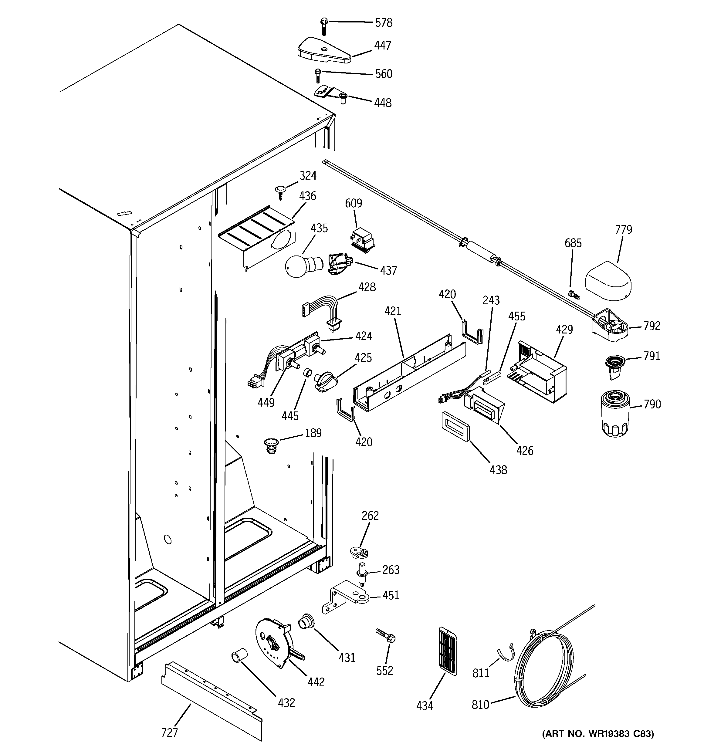 GE SSL25KFPEBS fresh food section diagram