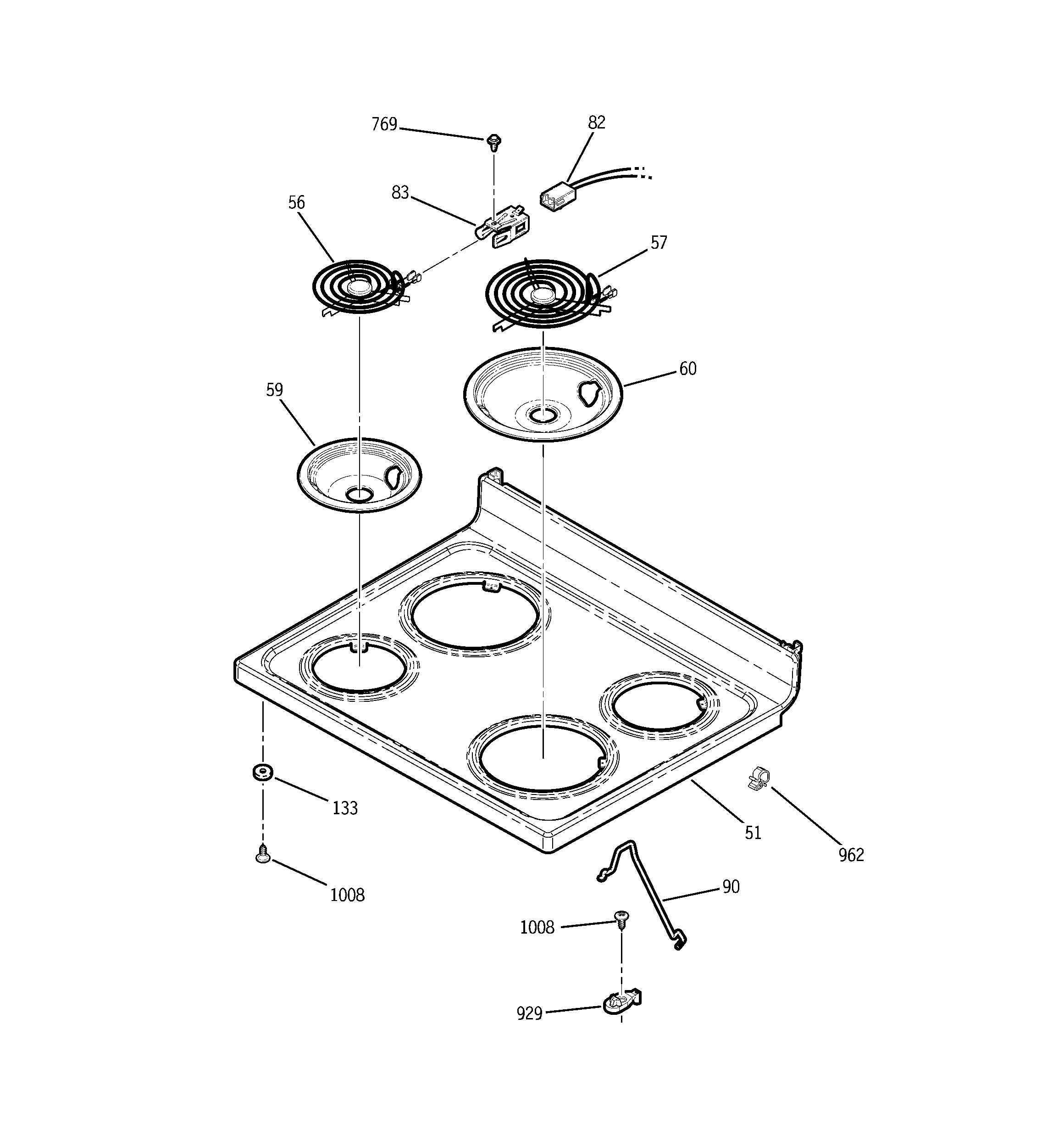 GE JBP26CH2CC cooktop diagram