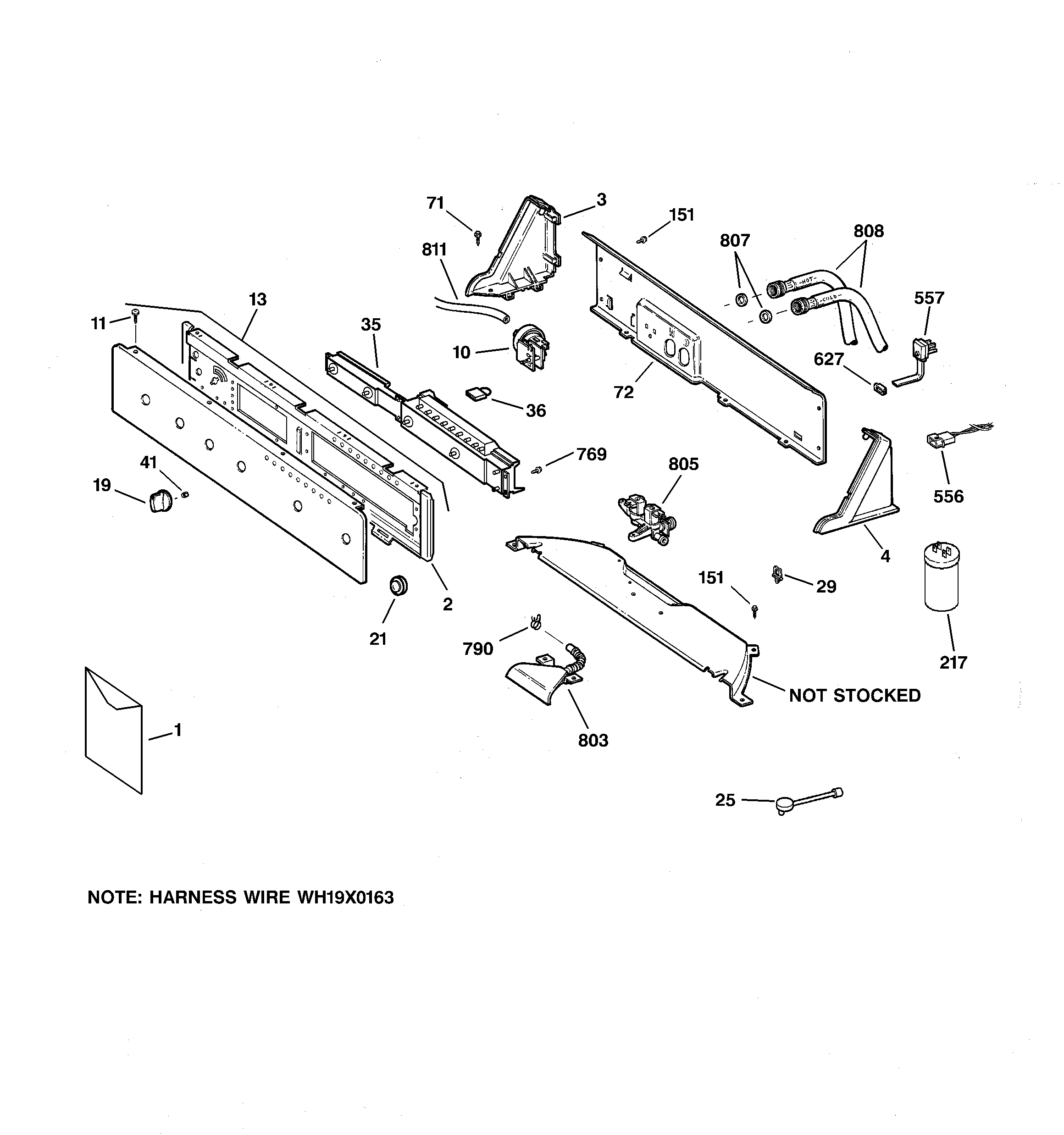 GE WHSE5240D0CC controls & backsplash diagram