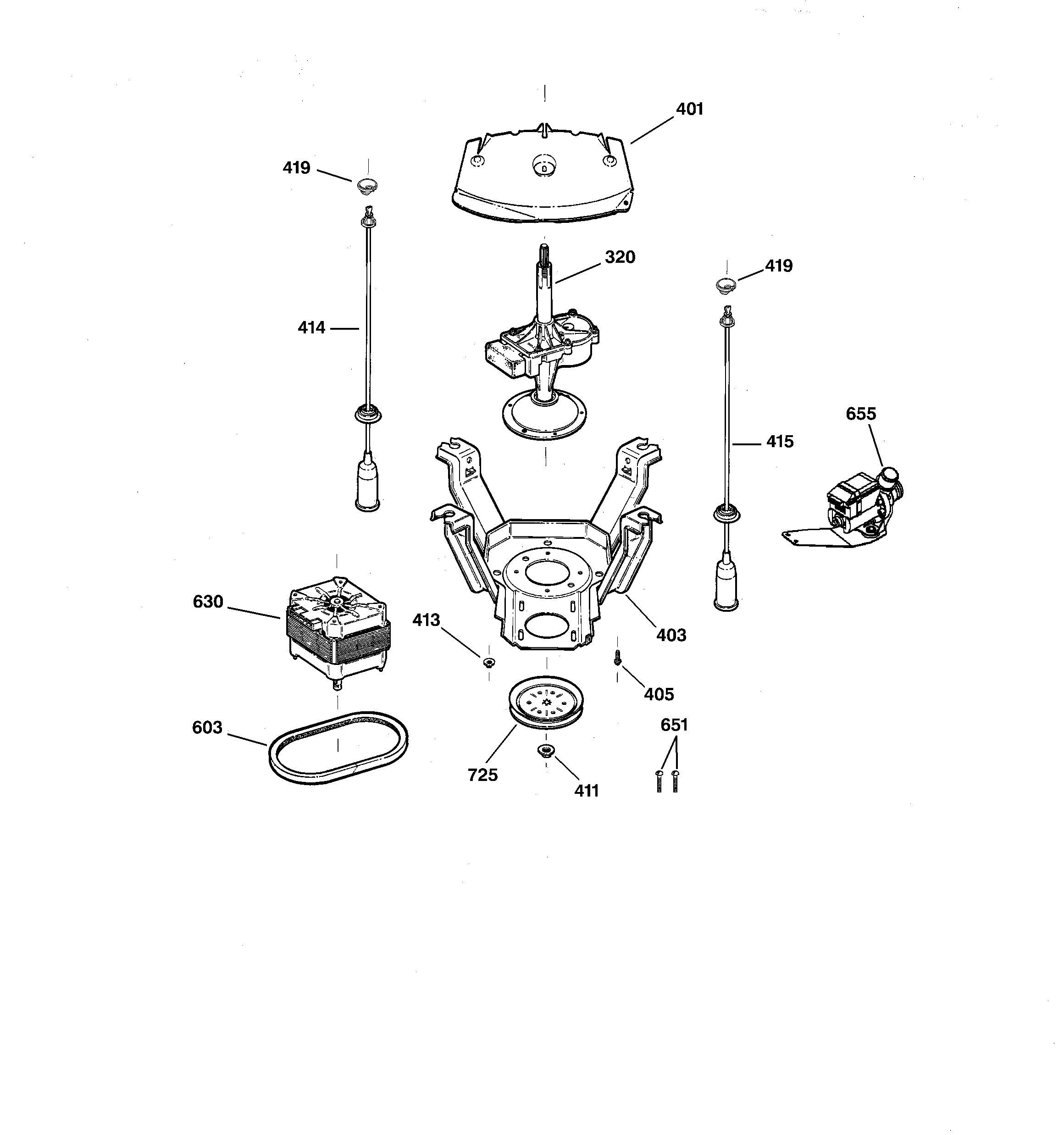 GE WHSE5240D0CC suspension, pump & drive components diagram