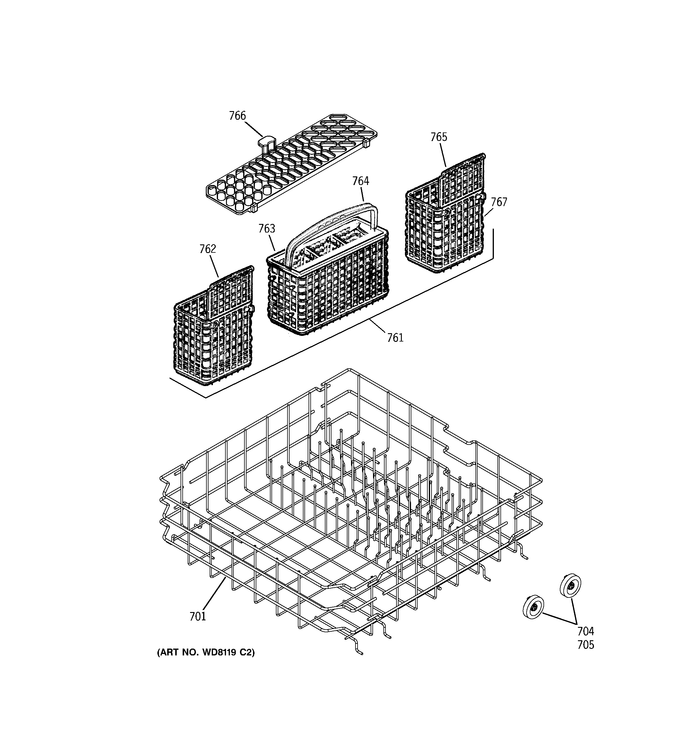 GE GSD6200J01CC lower rack assembly diagram