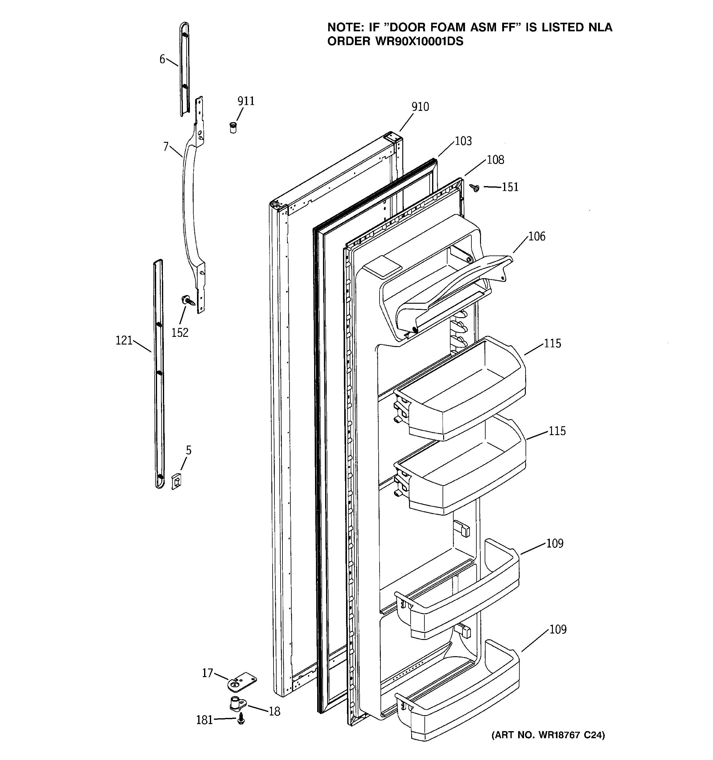 GE BSY25GFMCWW fresh food door diagram