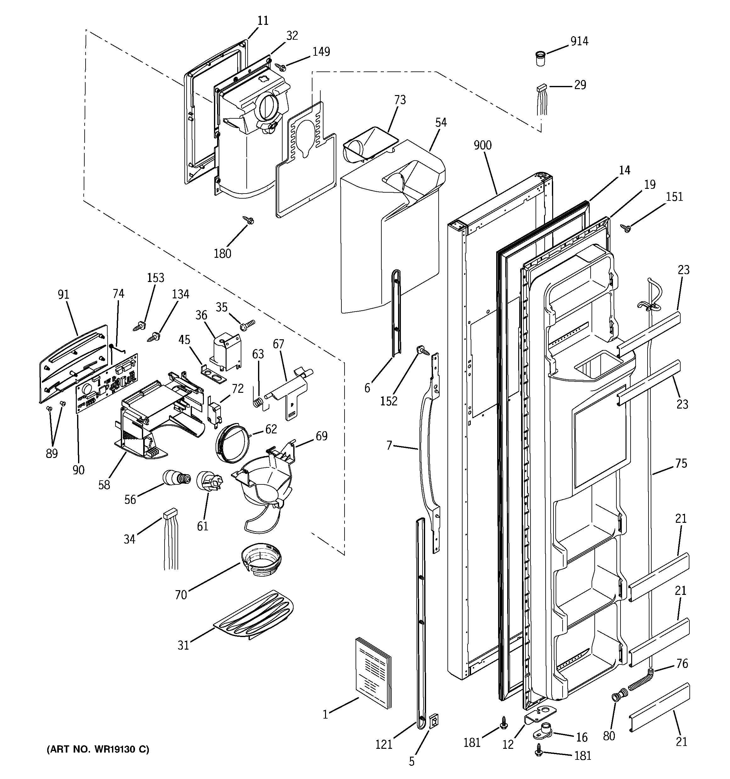 GE BSY25GFMDWW freezer door diagram