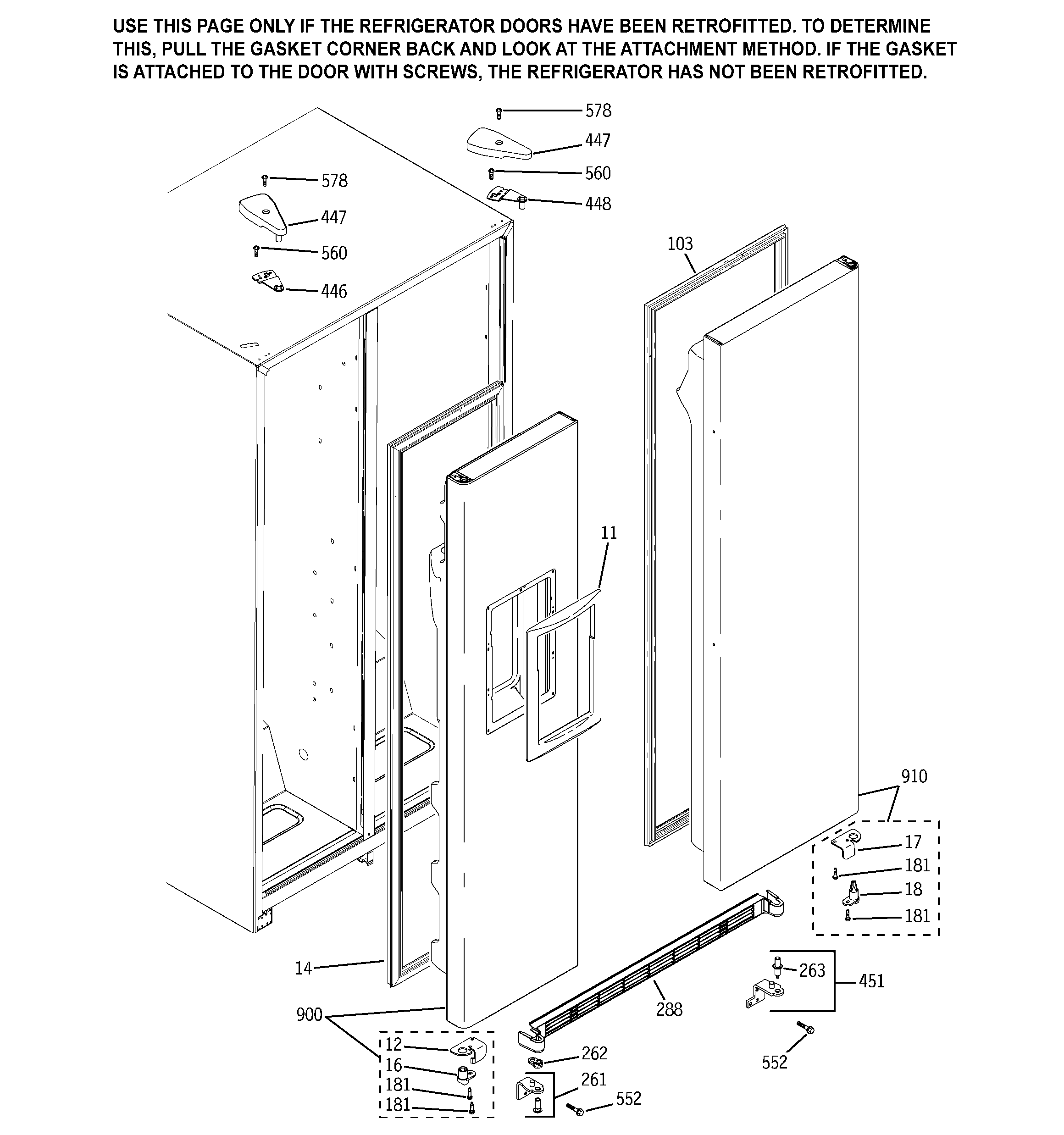 GE DSS25PFMCWW door kit diagram