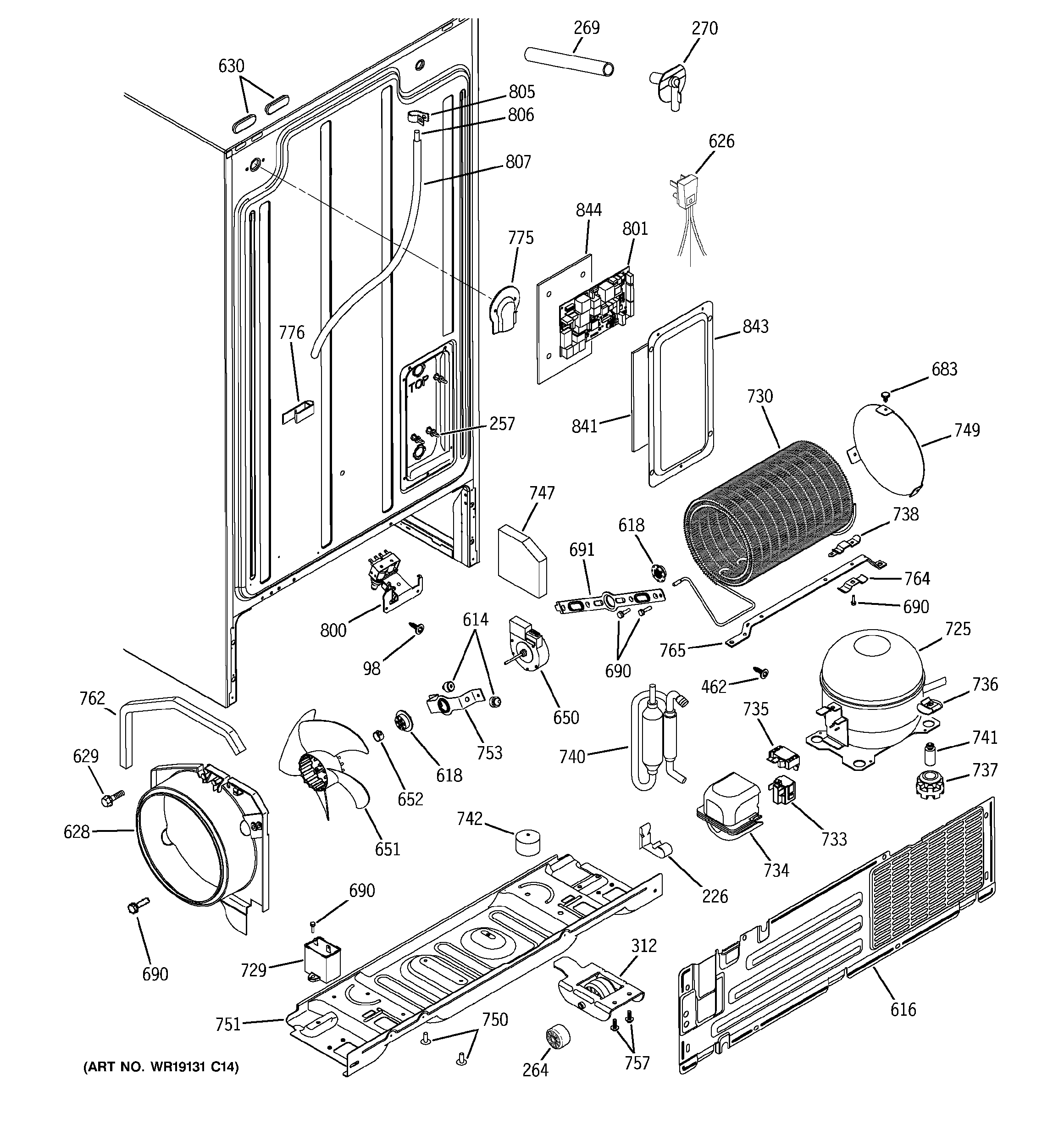 GE DSS25PFMCWW sealed system & mother board diagram