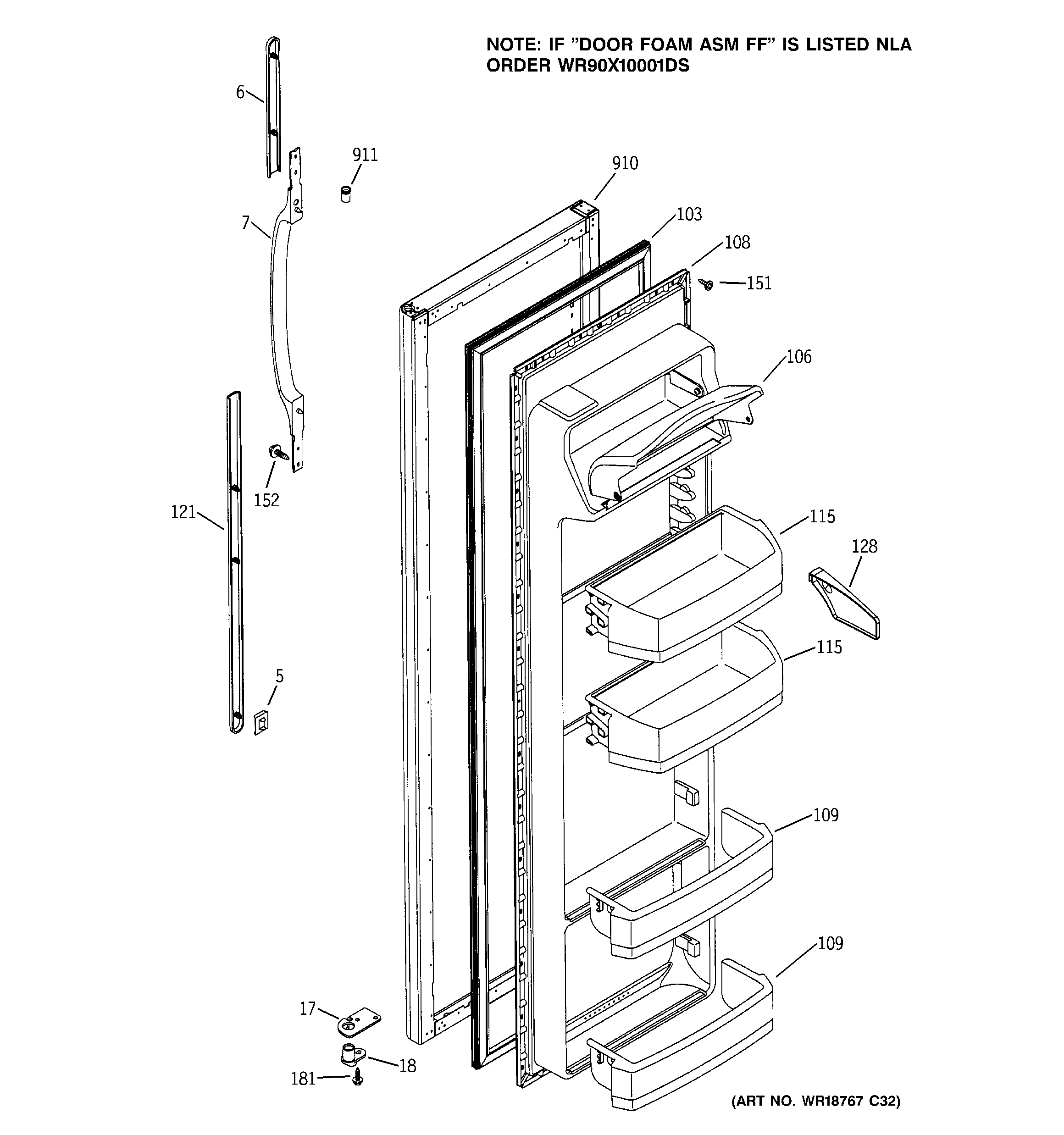 GE DSS25PFMCWW fresh food door diagram