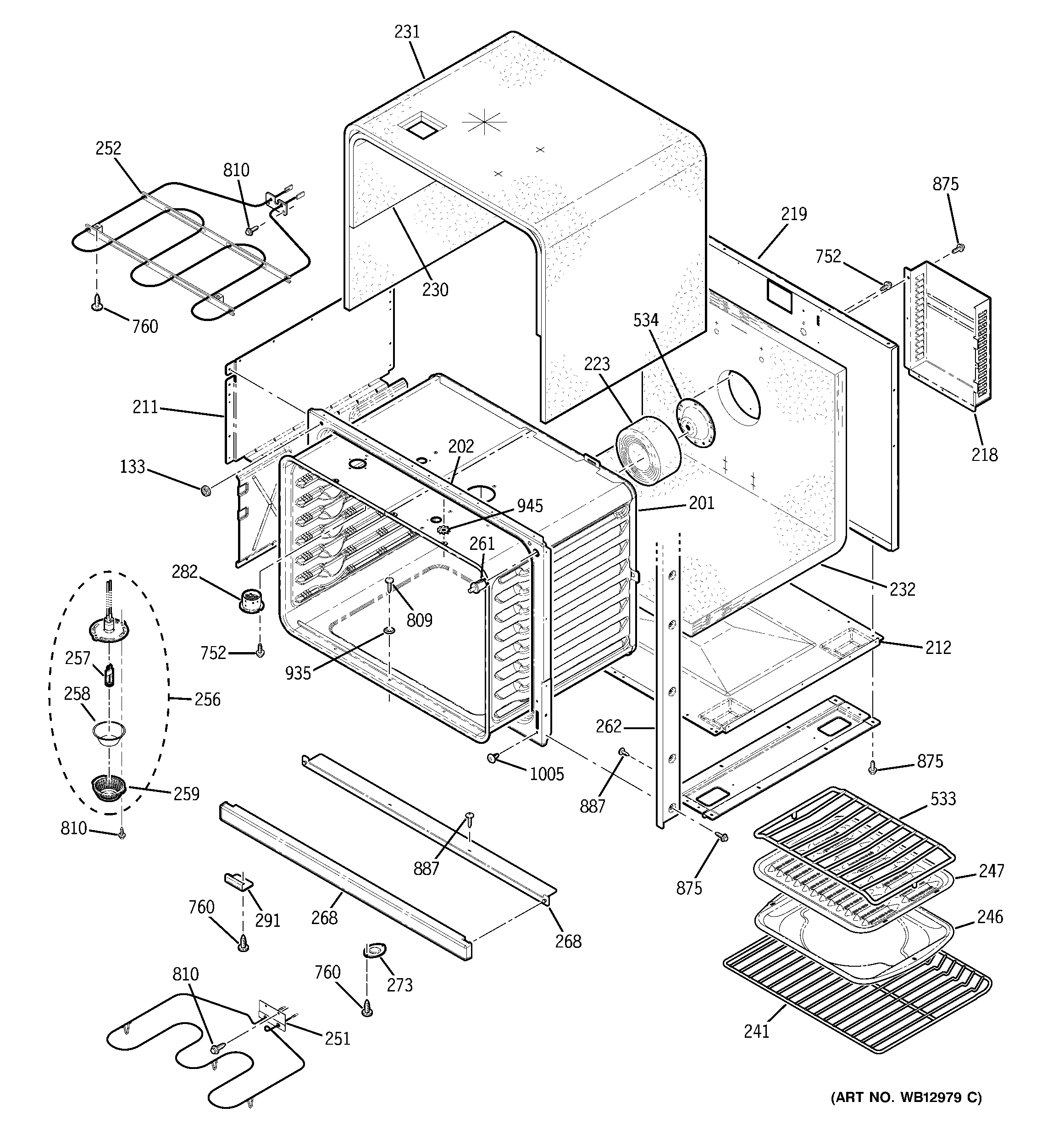 GE ZET3058BH1BB lower oven body diagram