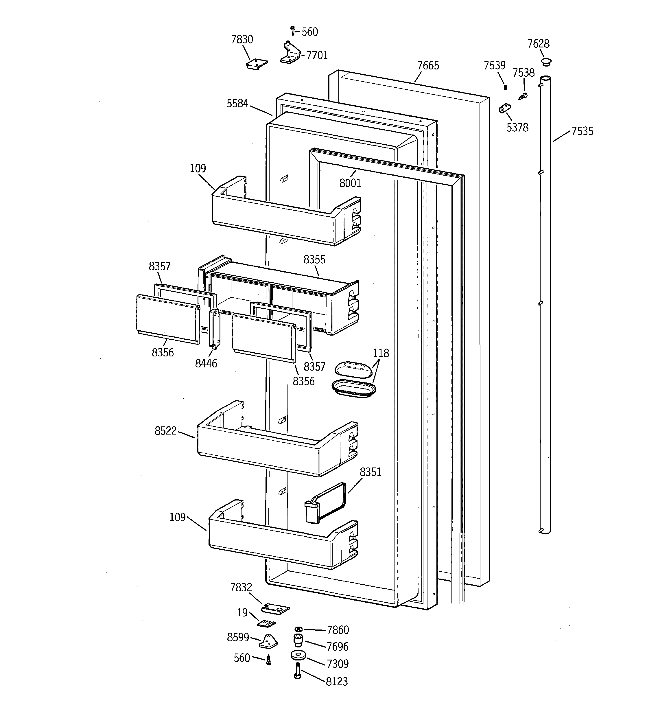 GE ZISS42DCASS fresh food door diagram