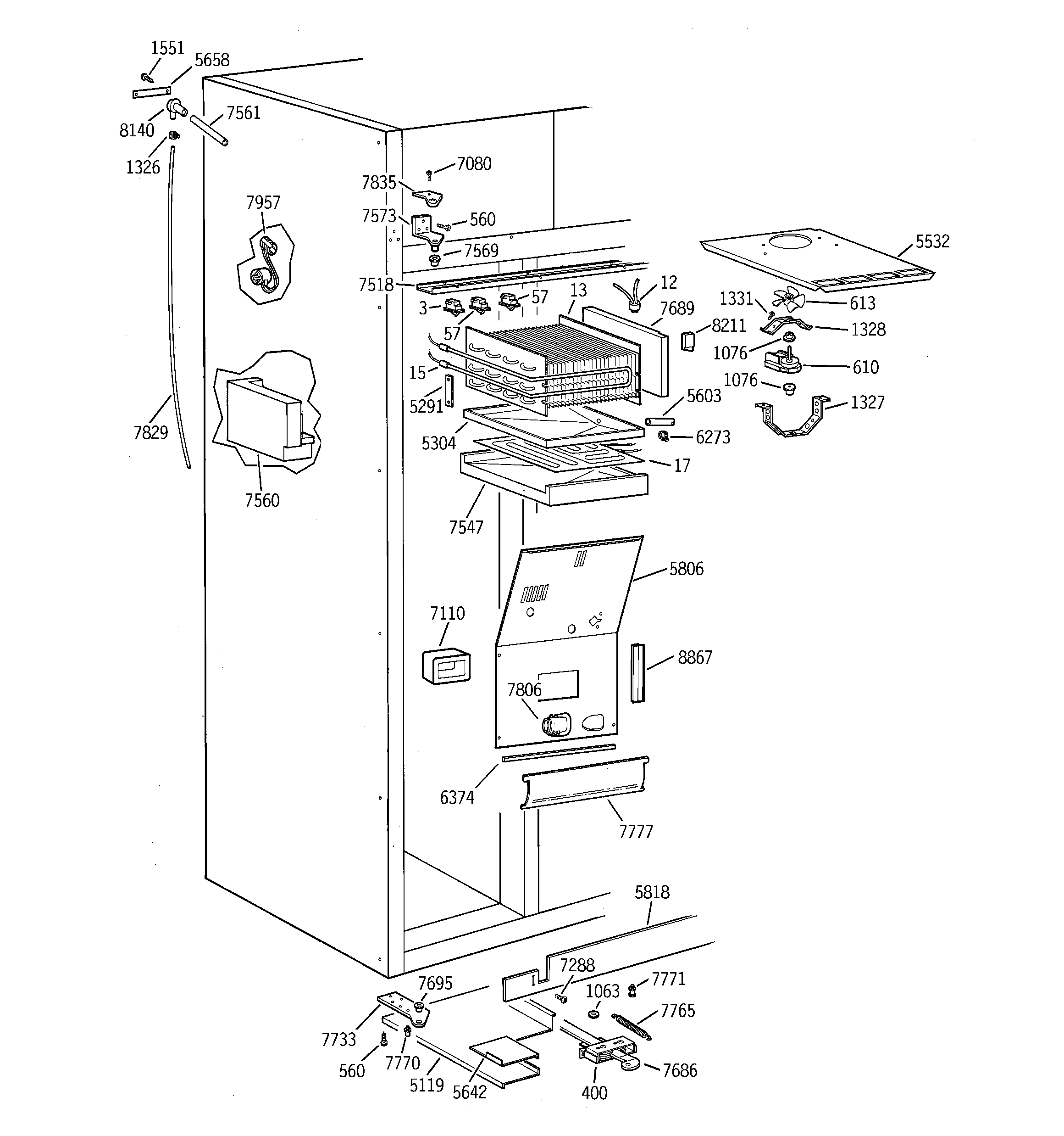 GE ZISS42DCASS freezer section diagram
