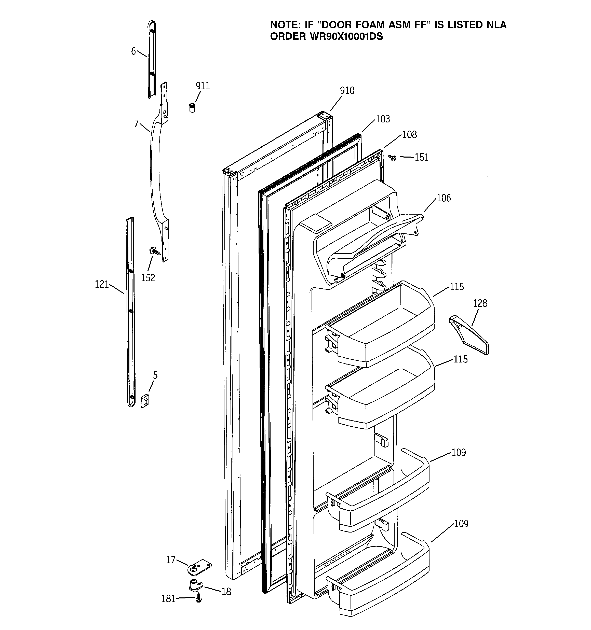 GE DSS25PFMDWW fresh food door diagram