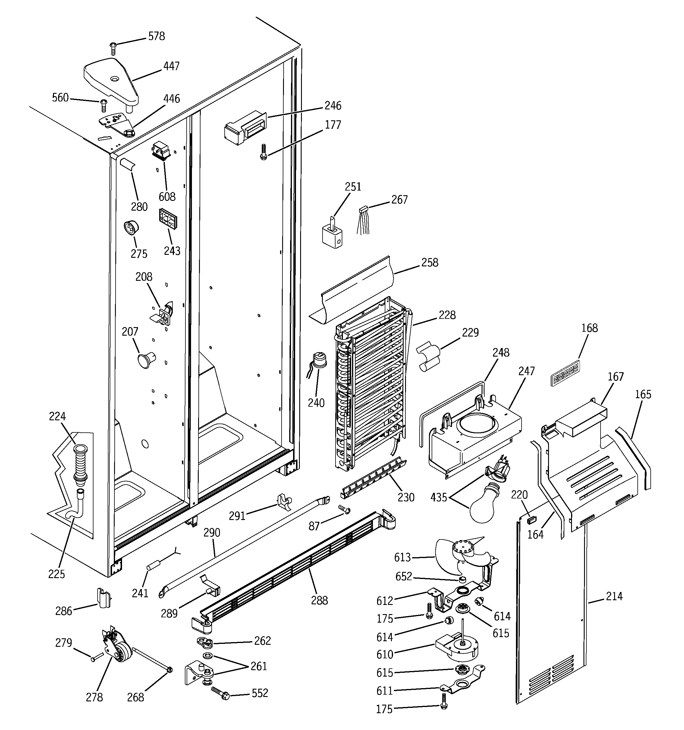 GE GSA22KBMCFBB freezer section diagram