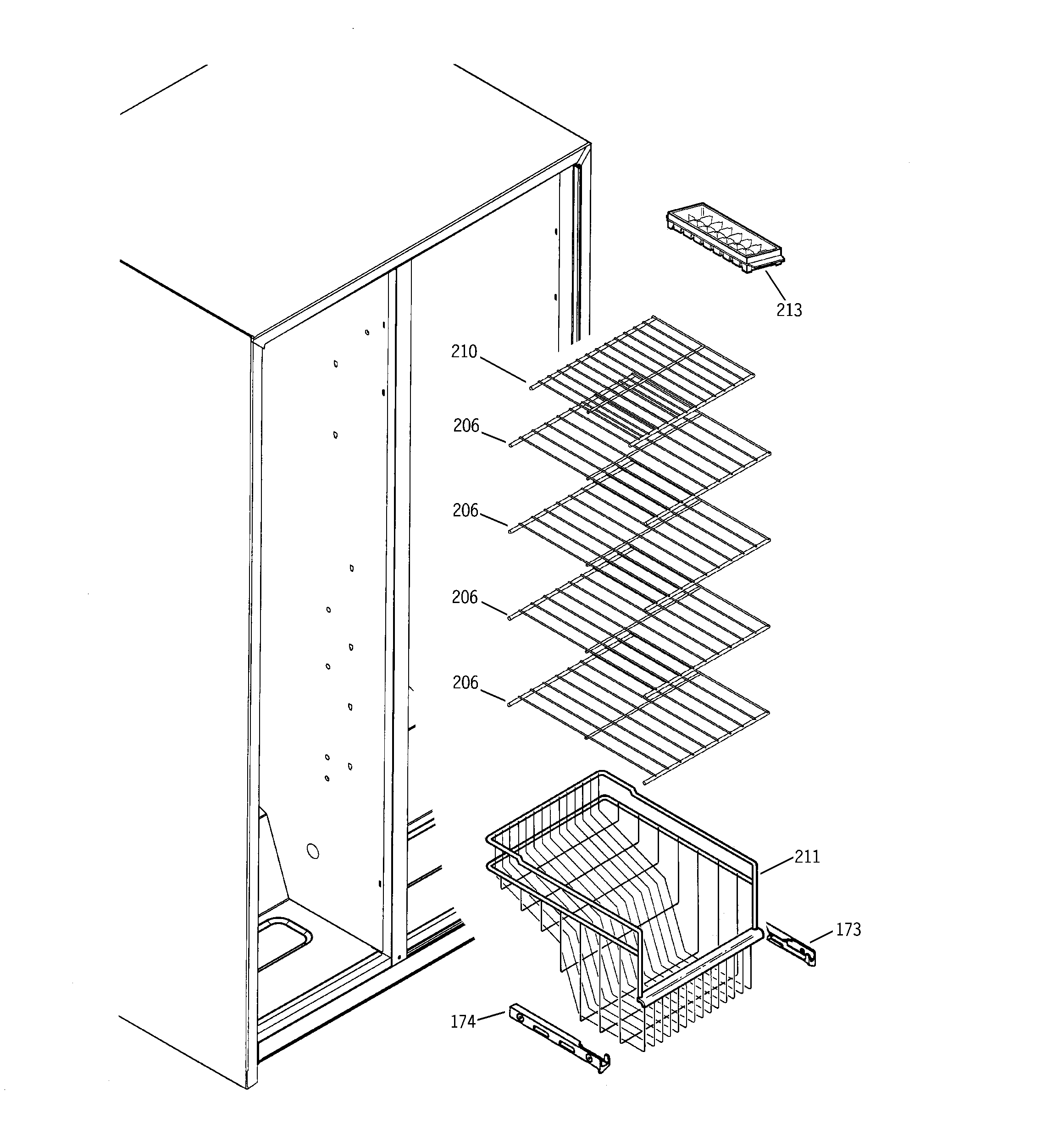 GE GSA22KBMCFBB freezer shelves diagram