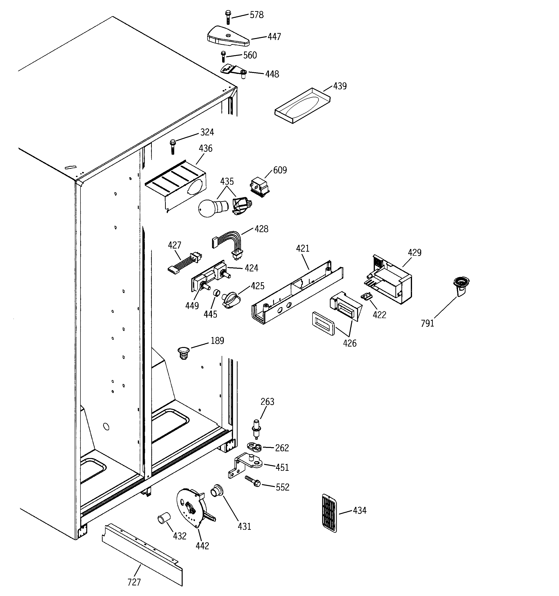GE GSA22KBMCFBB fresh food section diagram