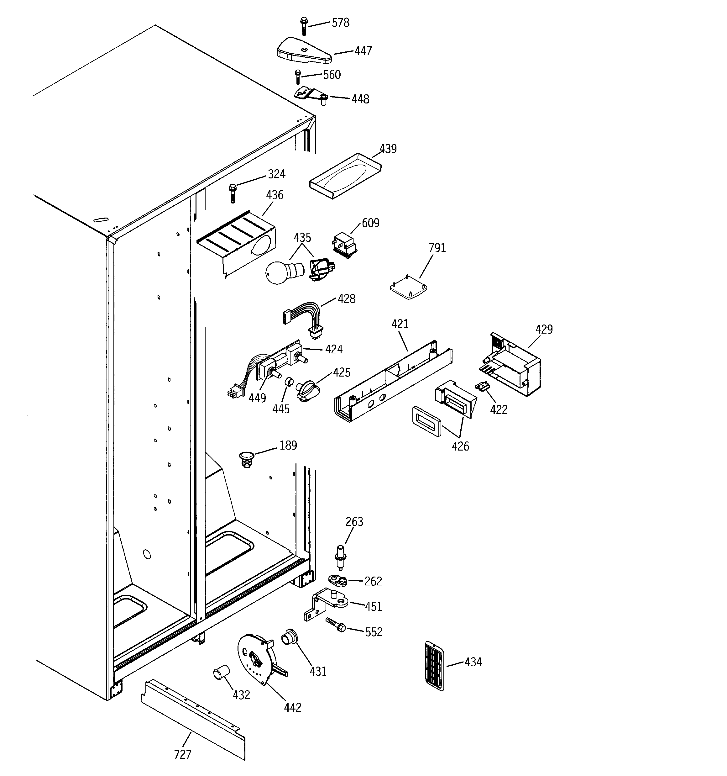 GE GSA22KBMDFBB fresh food section diagram