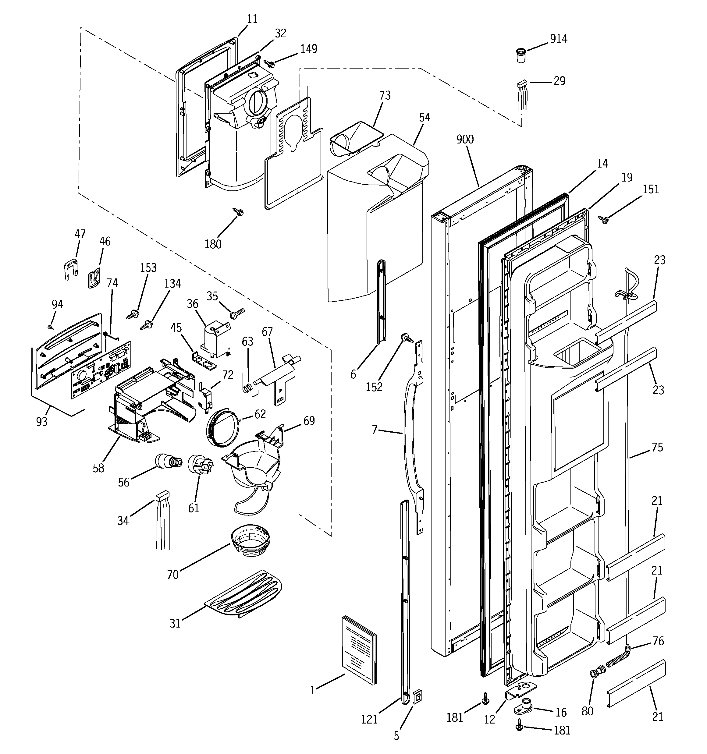 GE GSA22KEMDFWW freezer door diagram