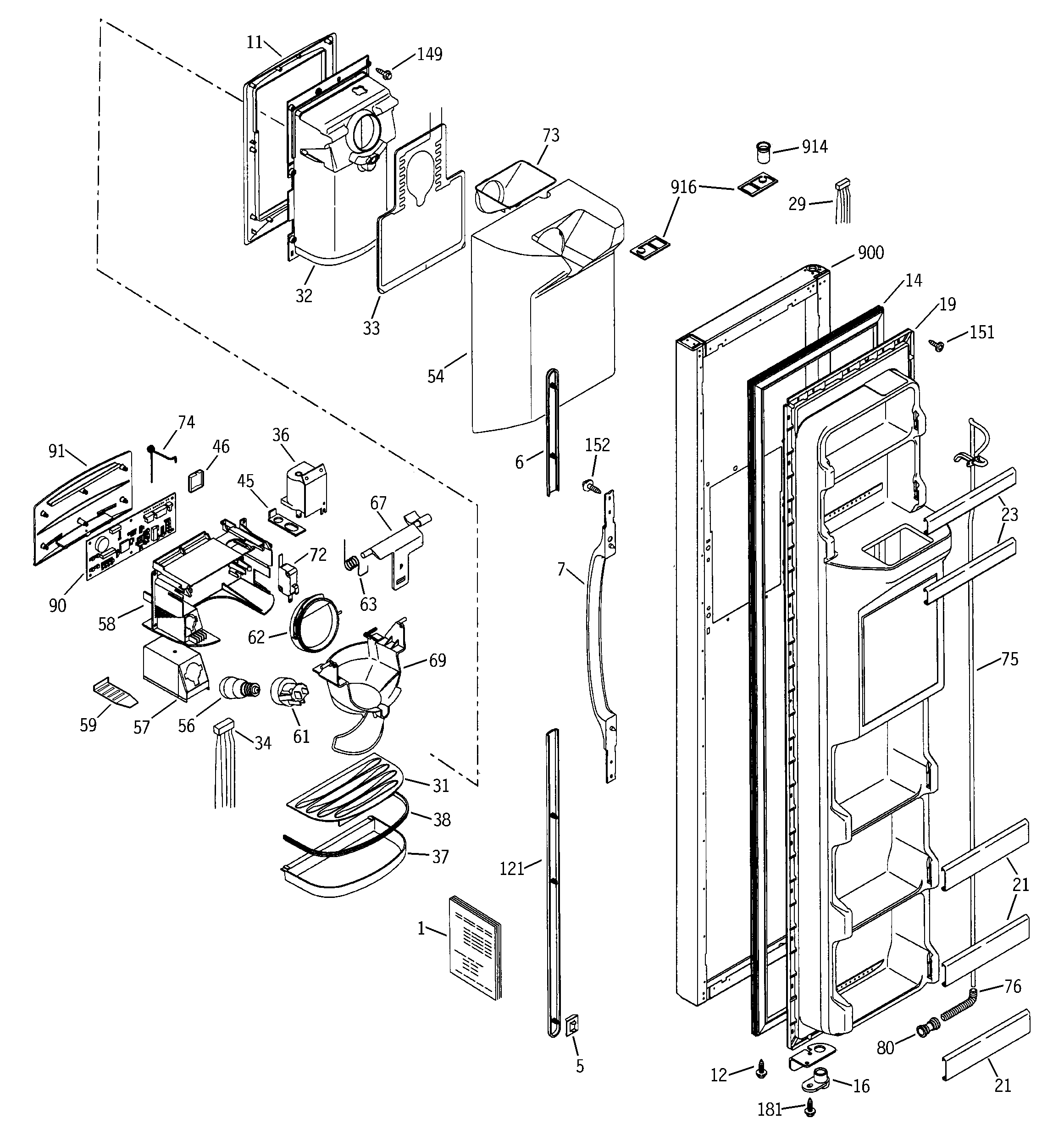 GE GSG20IEMBFWW freezer door diagram