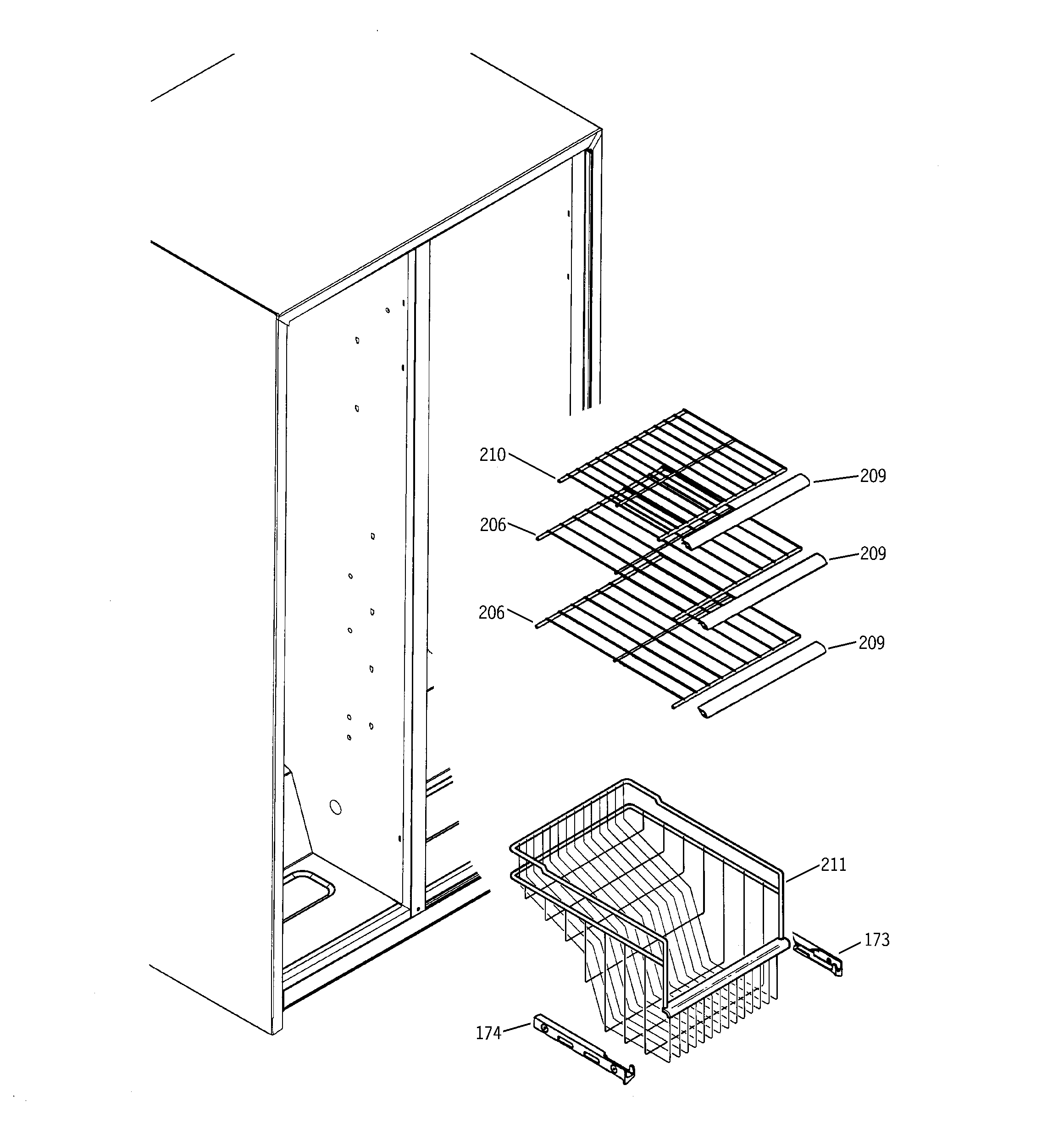 GE GSG20IEMBFWW freezer shelves diagram