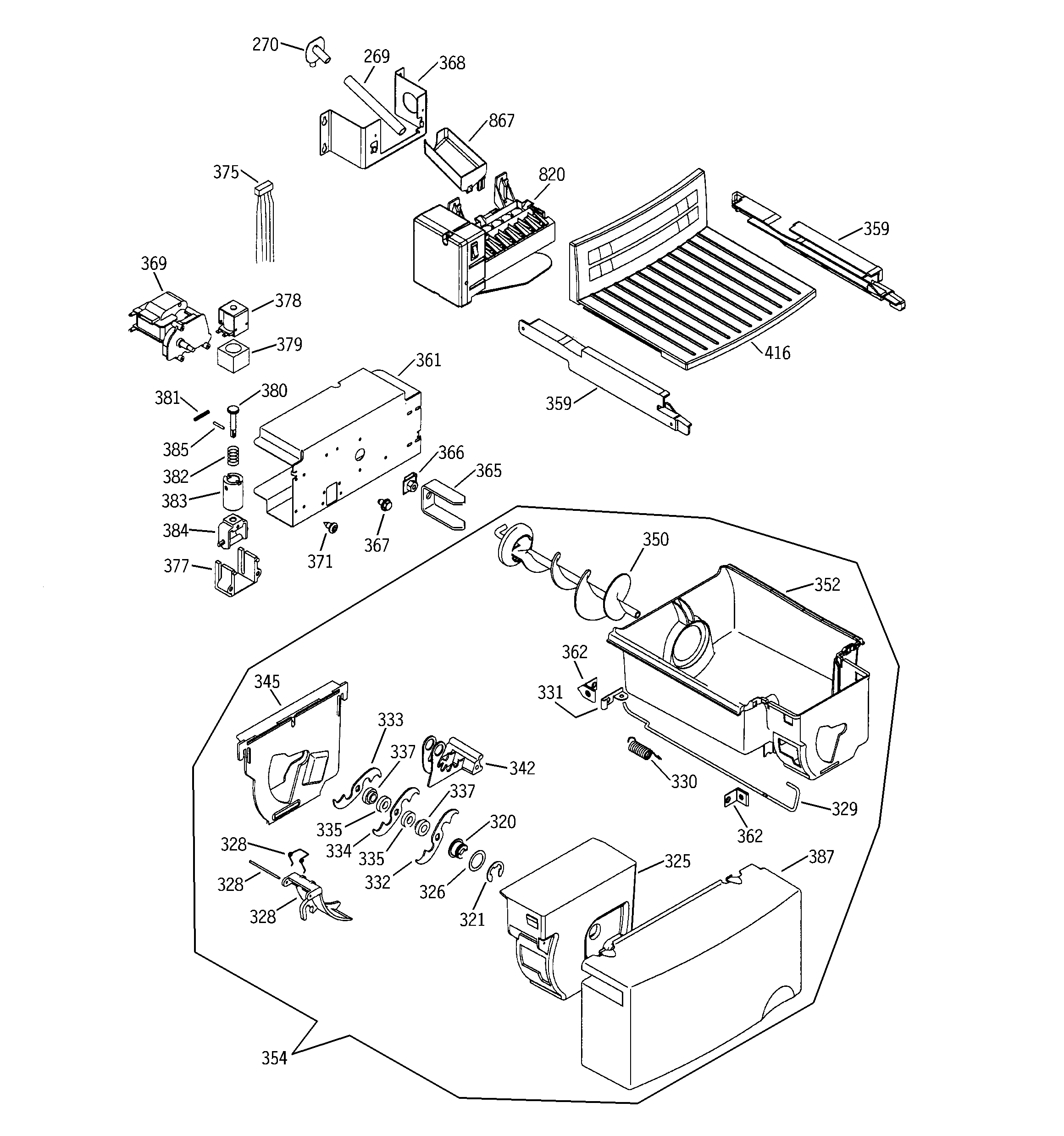 GE GSG20IEMBFWW ice maker & dispenser diagram
