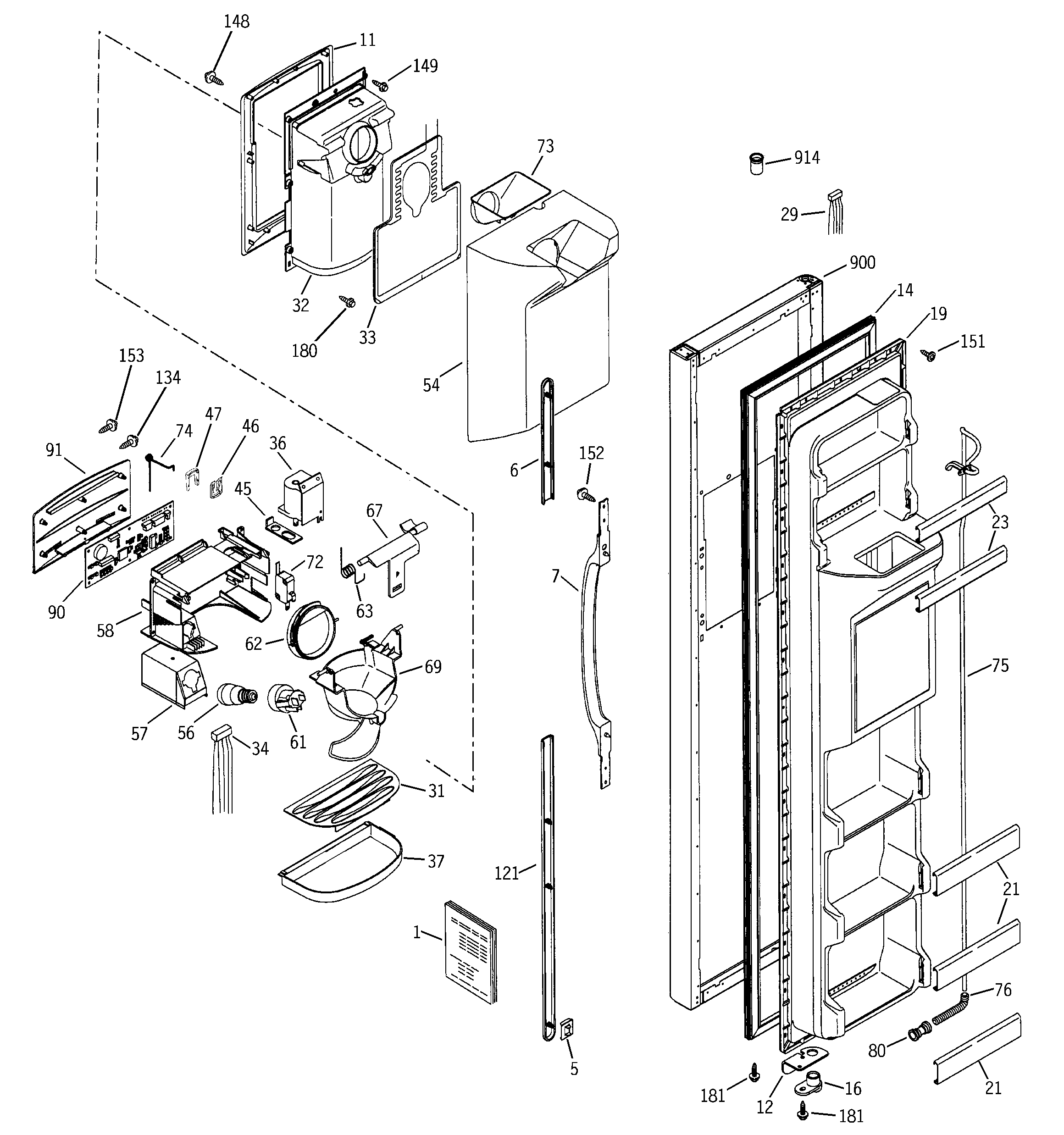 GE GSG20IEMCFBB freezer door diagram