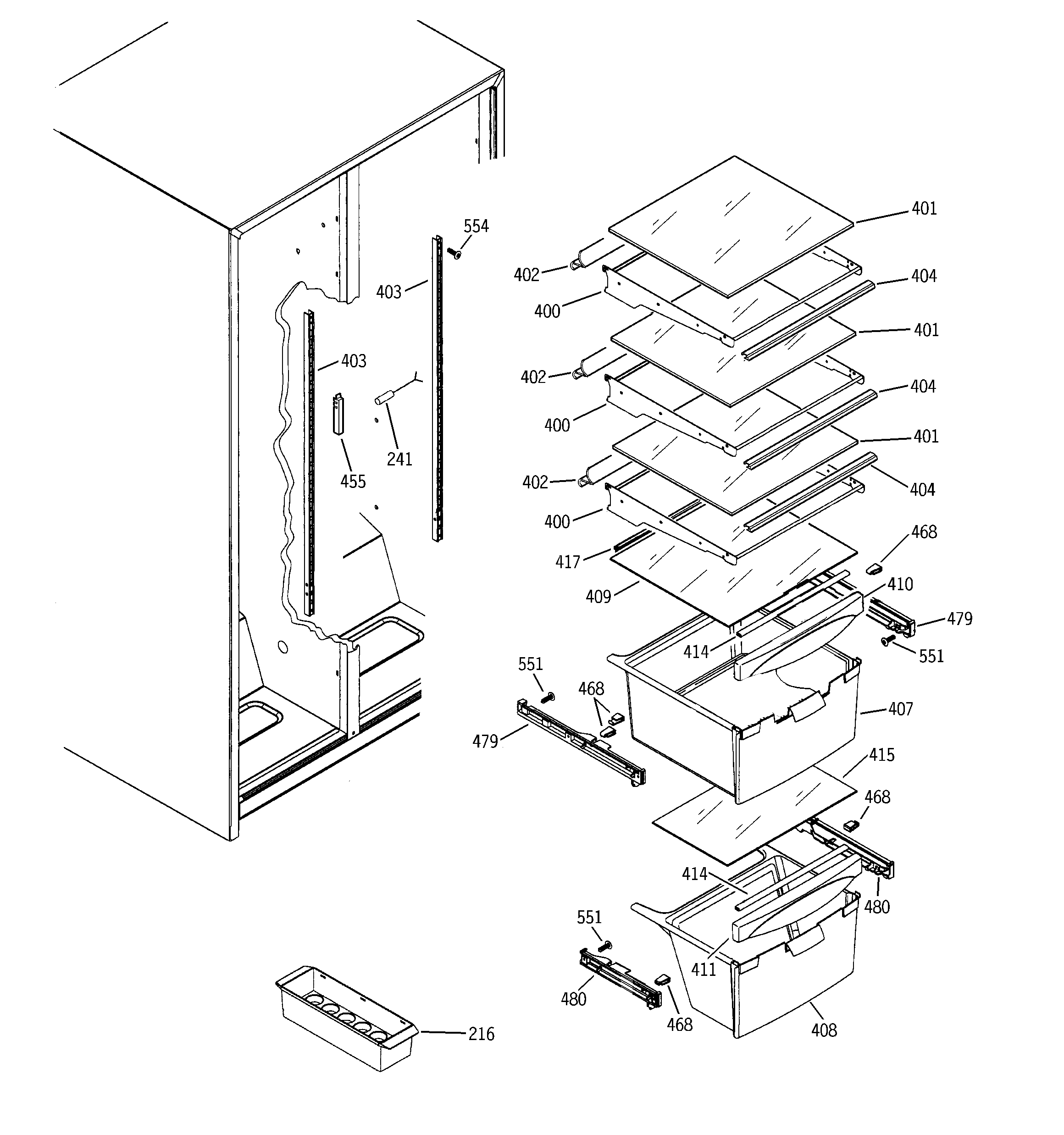 GE GSG20IEMCFBB fresh food shelves diagram
