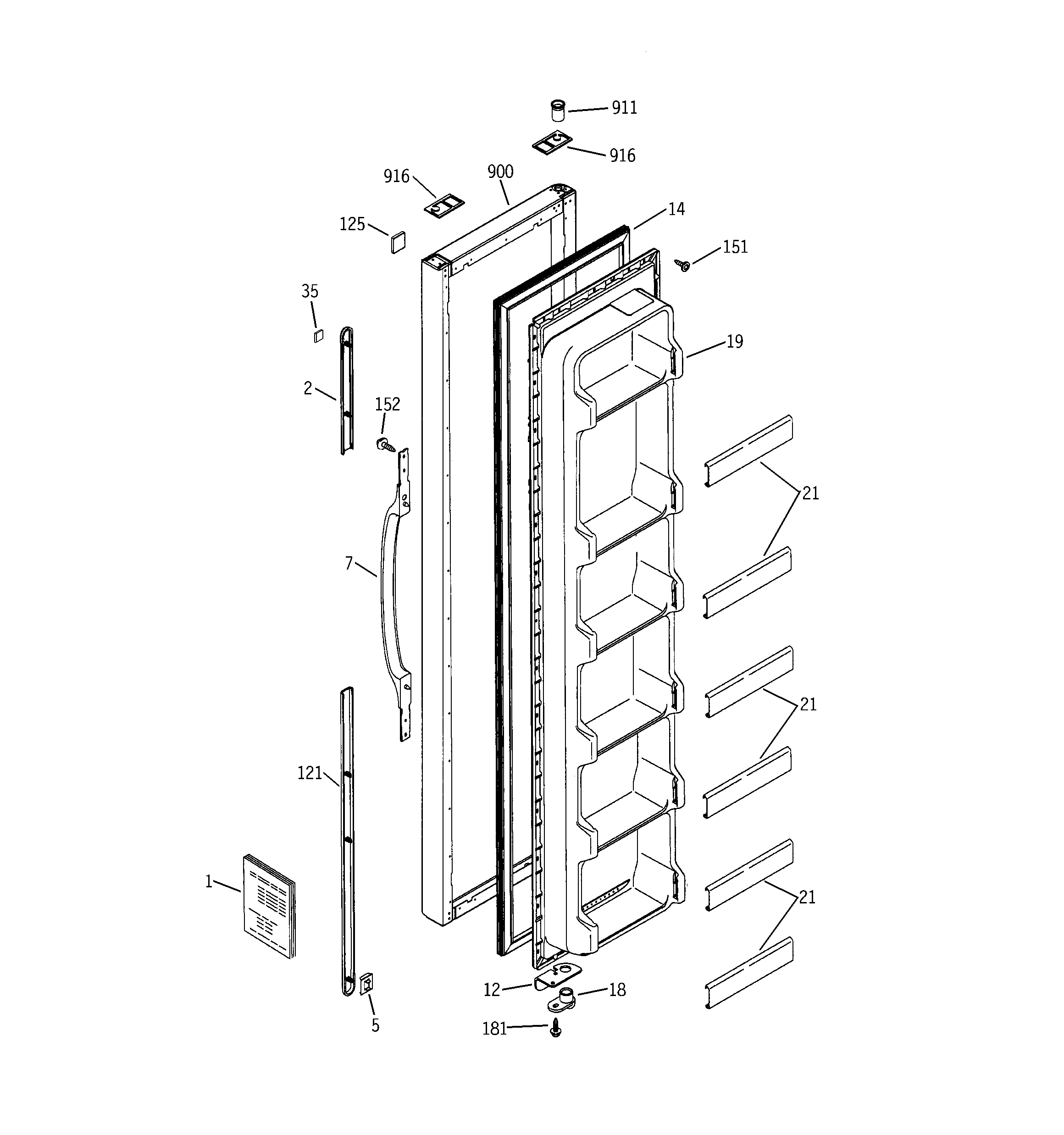 GE GSG22KBMBFBB freezer door diagram