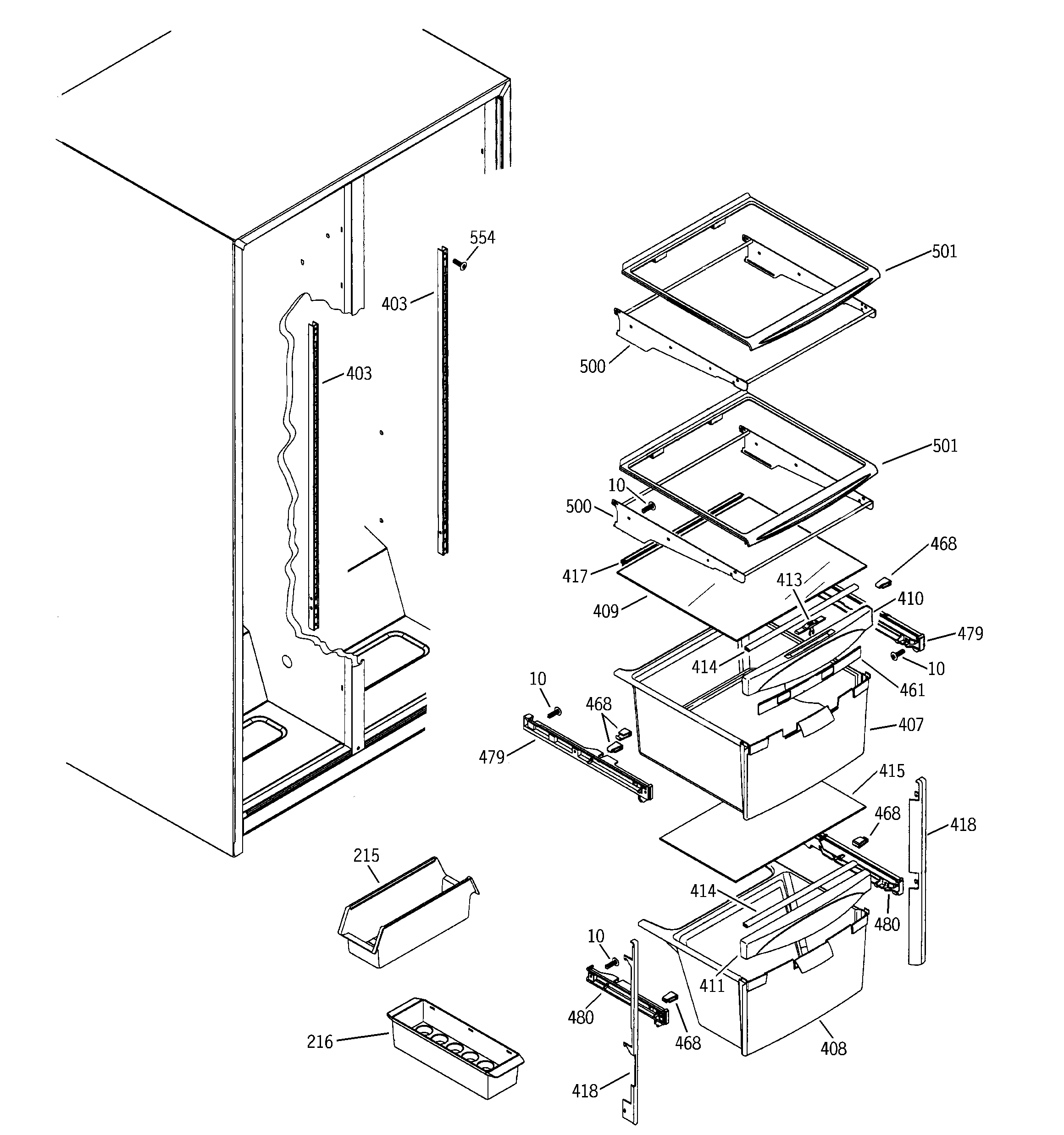 GE GSG22KBMBFBB fresh food shelves diagram