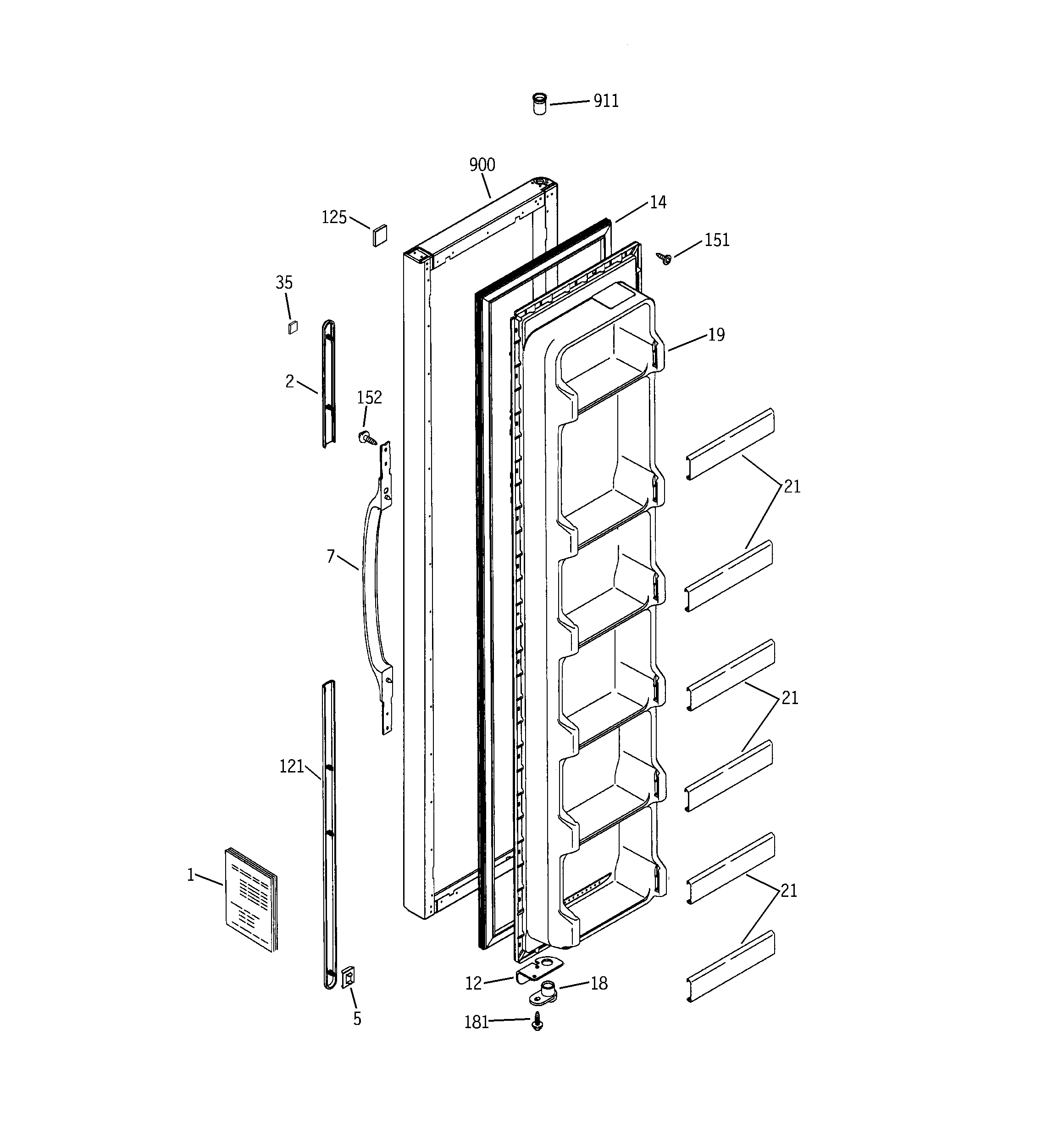 GE GSG22KBMCFBB freezer door diagram