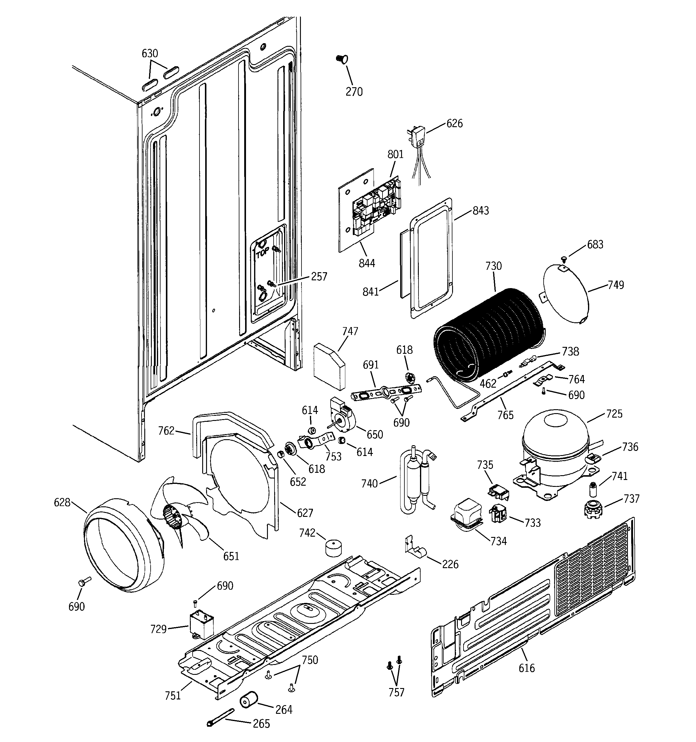 GE GSG22KBMCFBB sealed system & mother board diagram