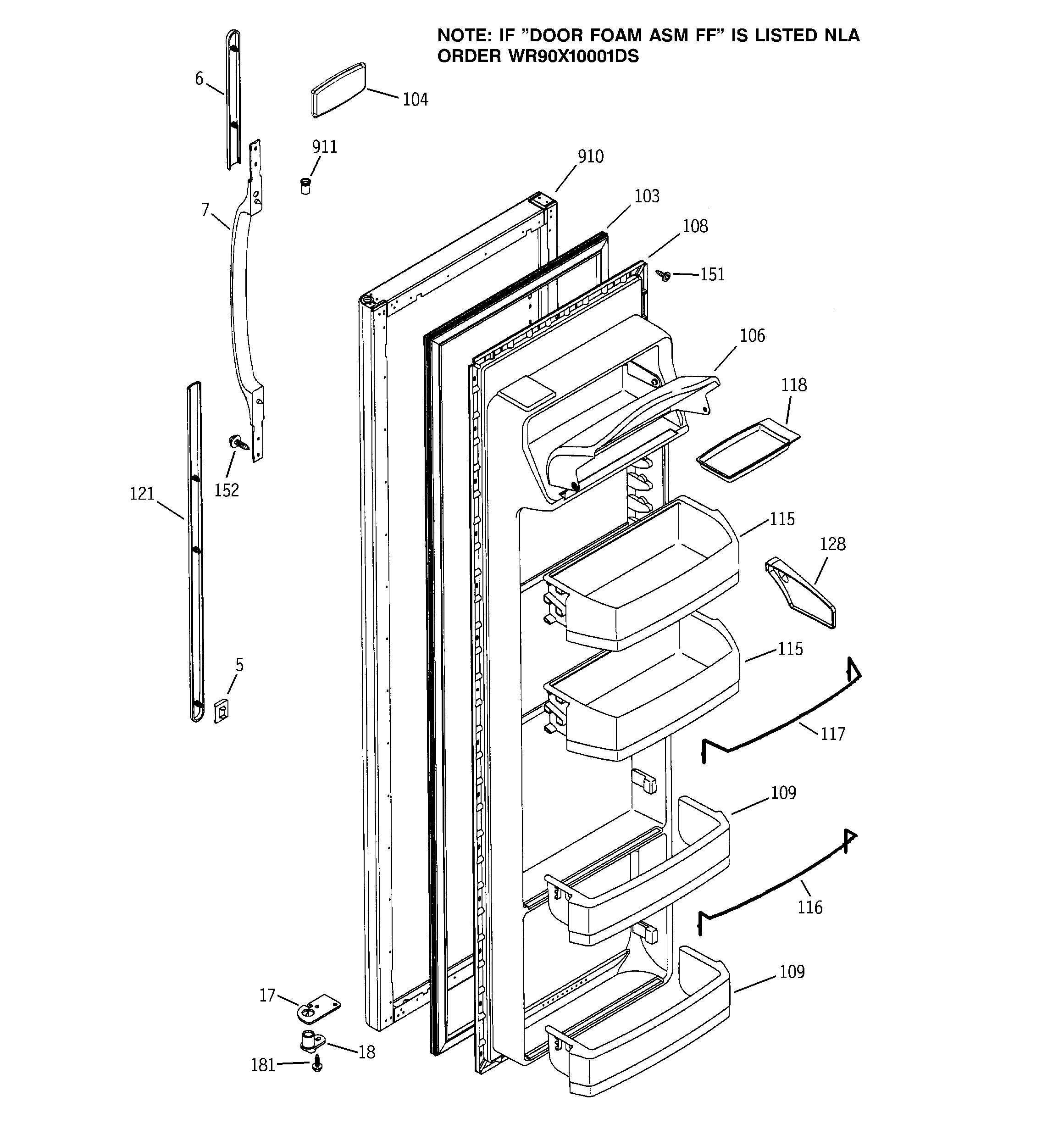 GE GSG22KBMDFWW fresh food door diagram
