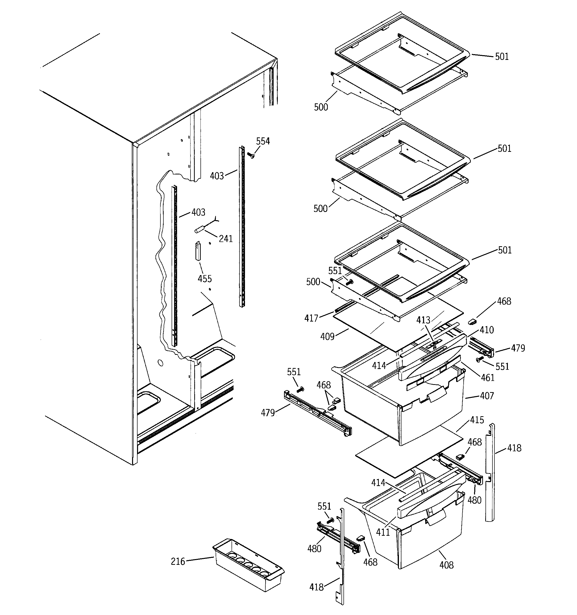 GE GSG22KEMDFWW fresh food shelves diagram