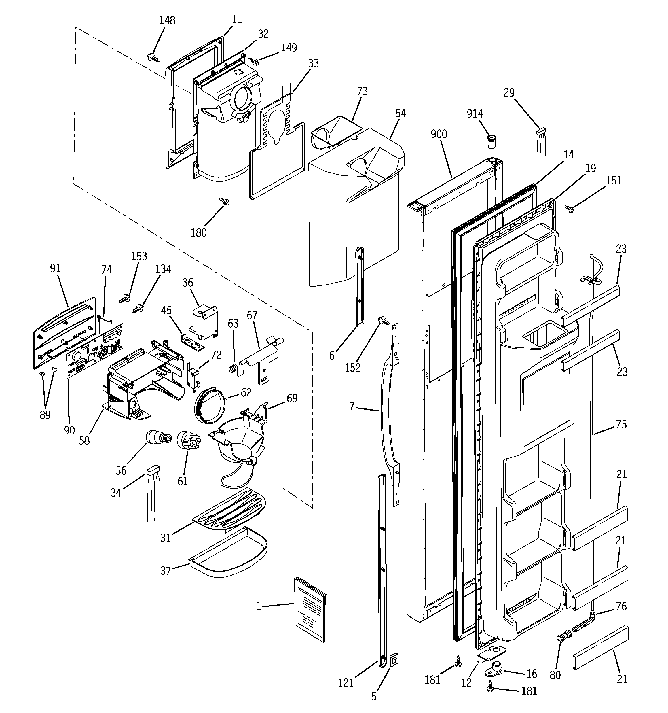 GE GSS25JFMCWW freezer door diagram