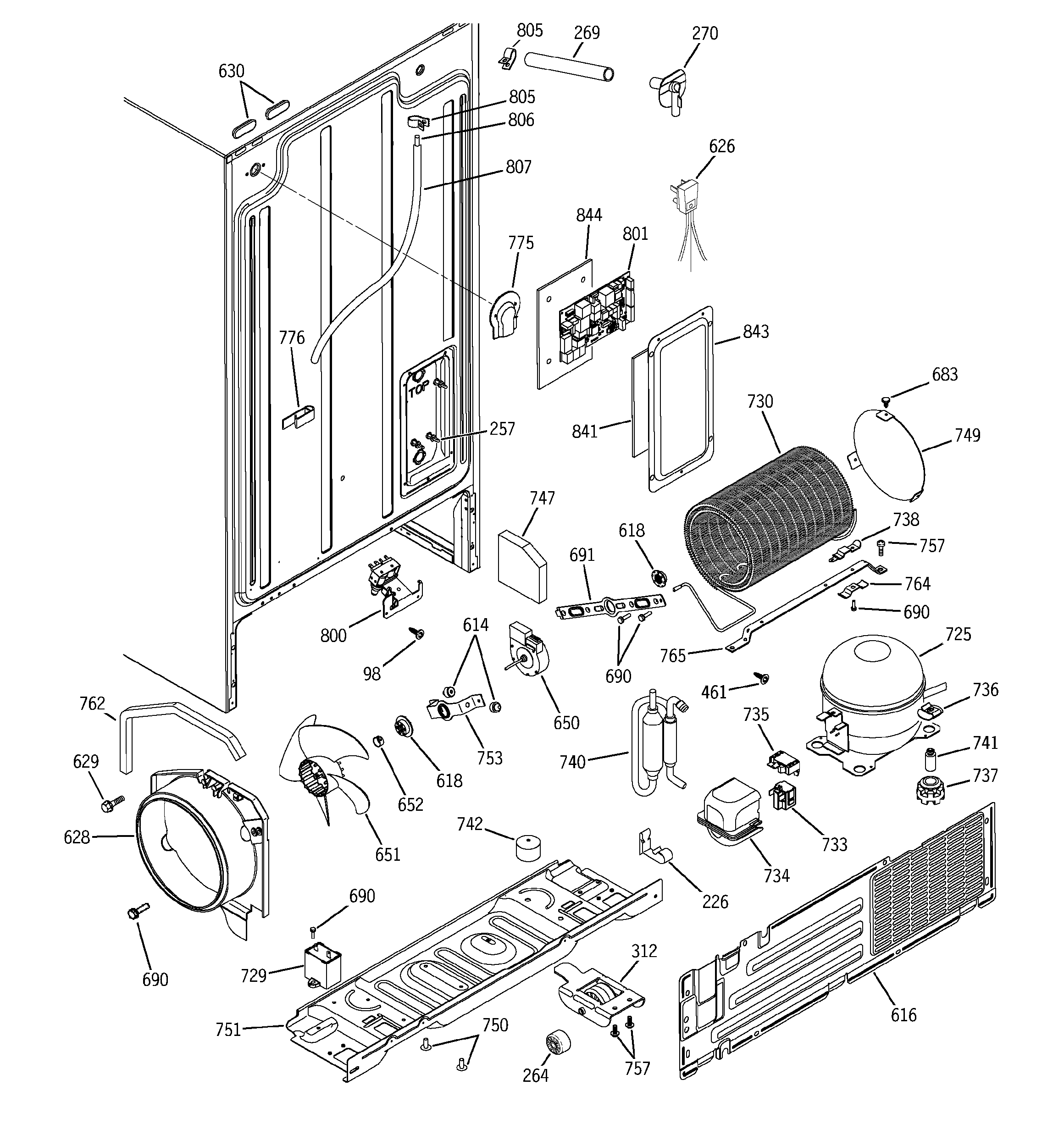 GE GSS25JFMDCC sealed system & mother board diagram