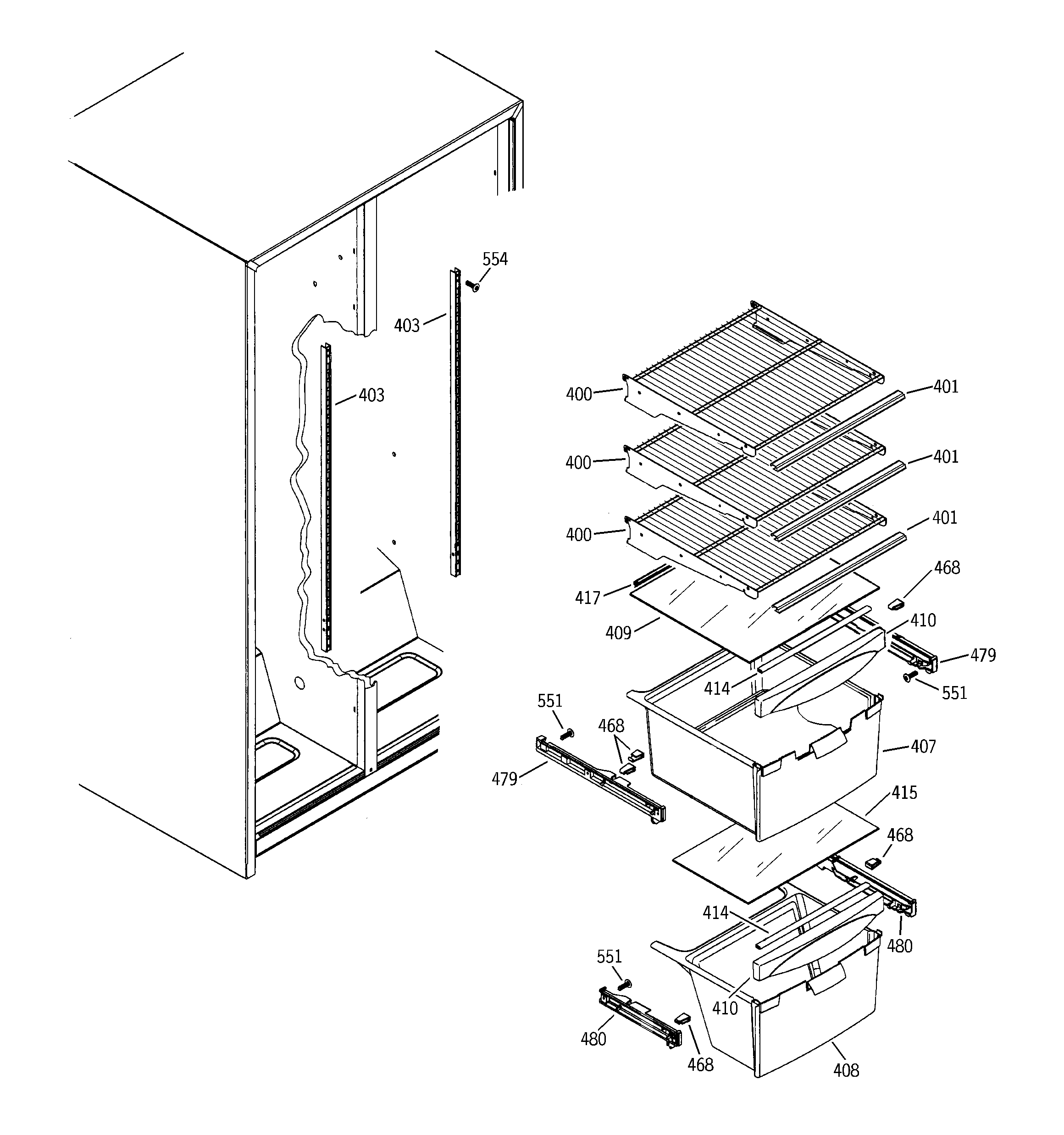 GE GSS20DBMACC fresh food shelves diagram