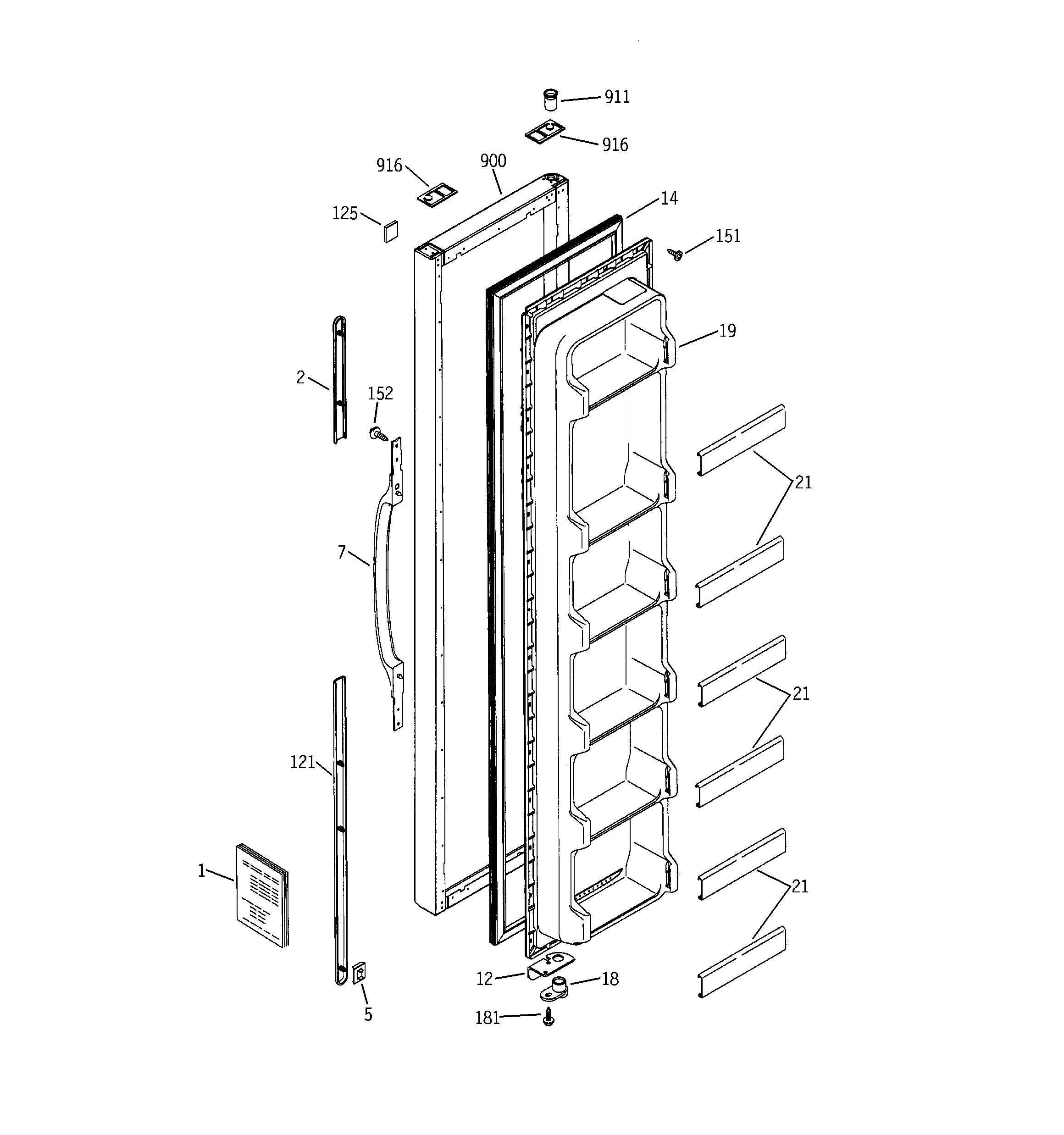 GE GSS20DBMBCC freezer door diagram