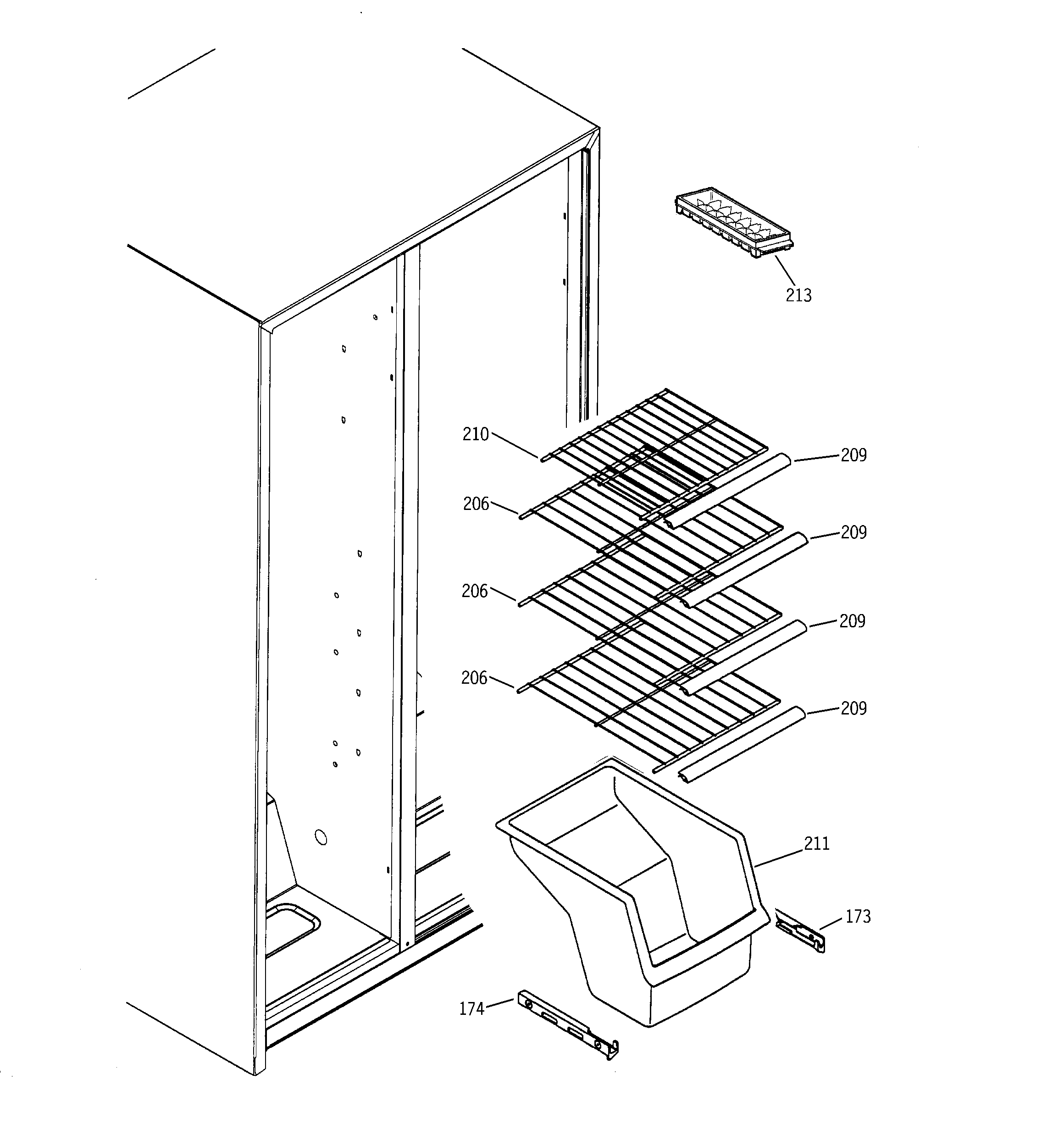 GE GSS20DBMBCC freezer shelves diagram
