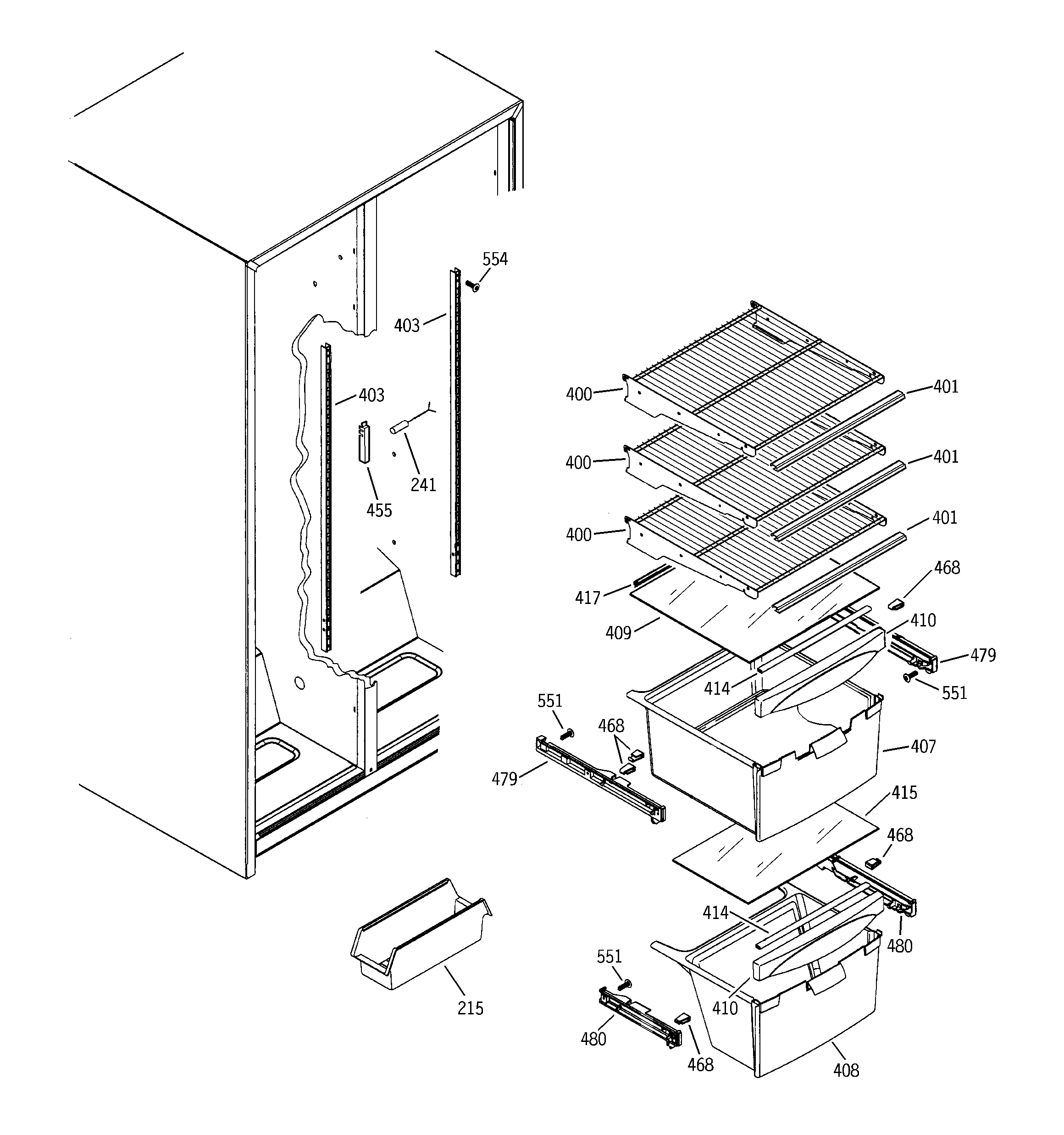 GE GSS20DBMCCC fresh food shelves diagram