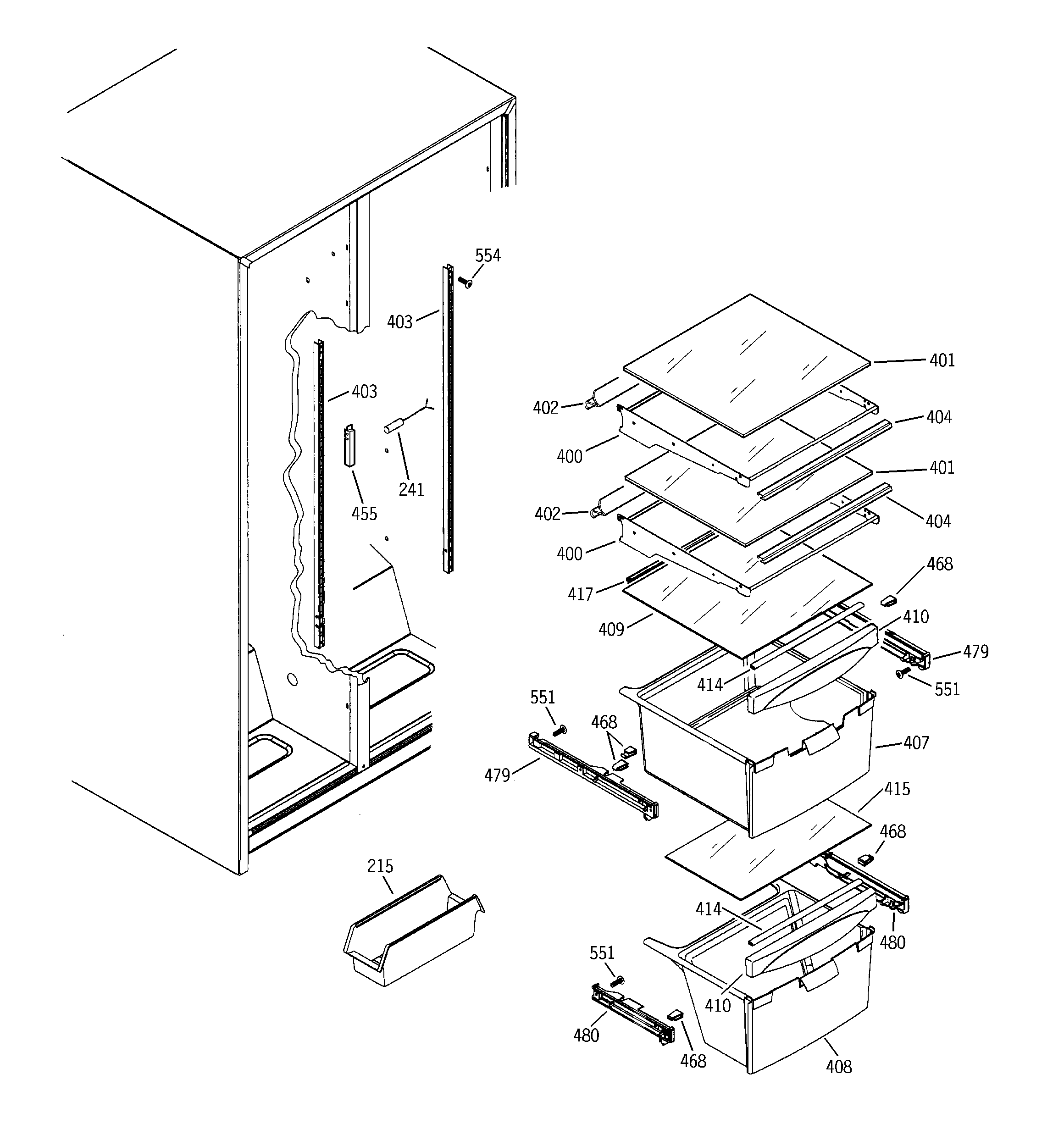 GE GSS20IBMCCC fresh food shelves diagram