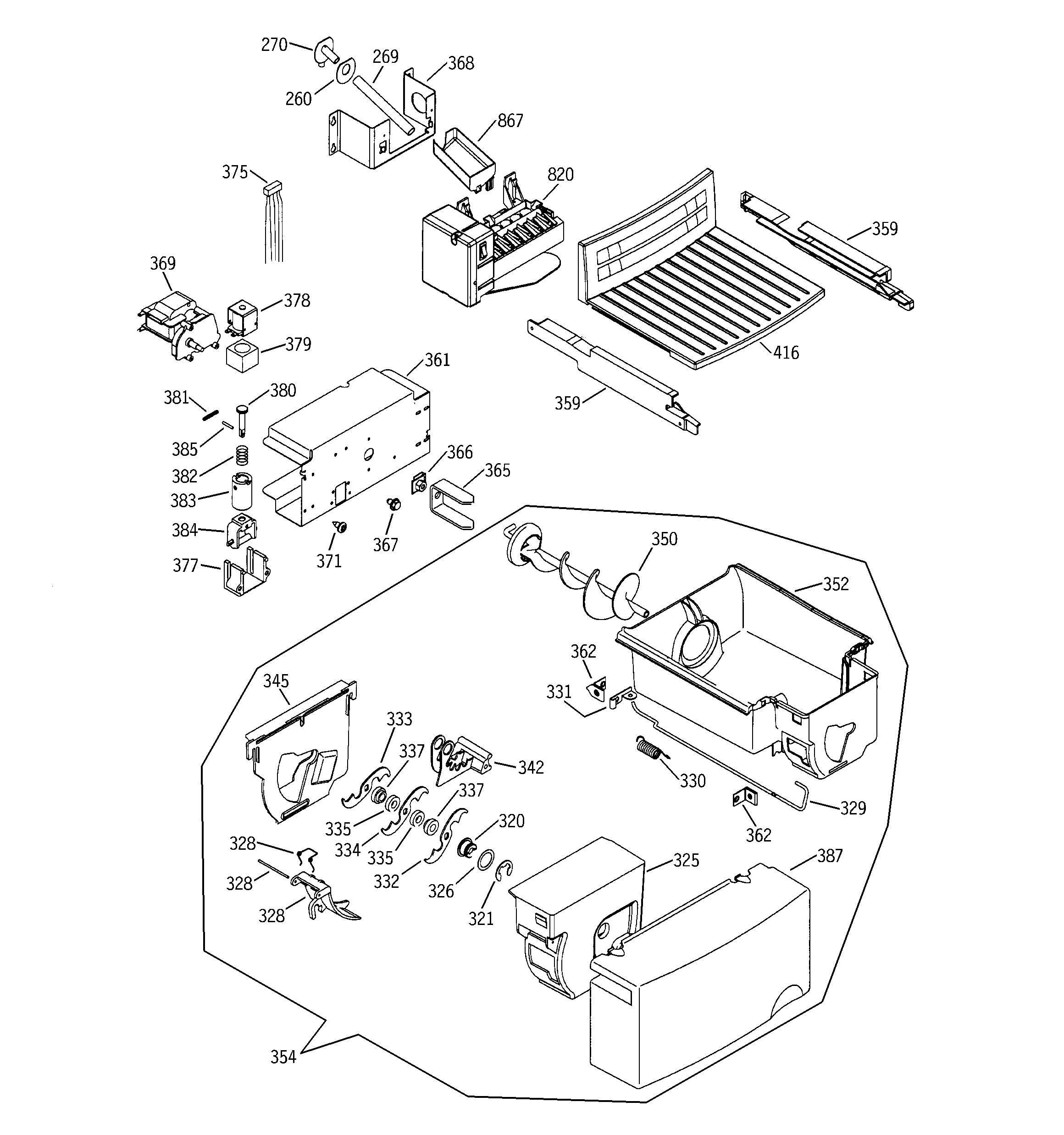 GE GSS22KGMACC ice maker & dispenser diagram