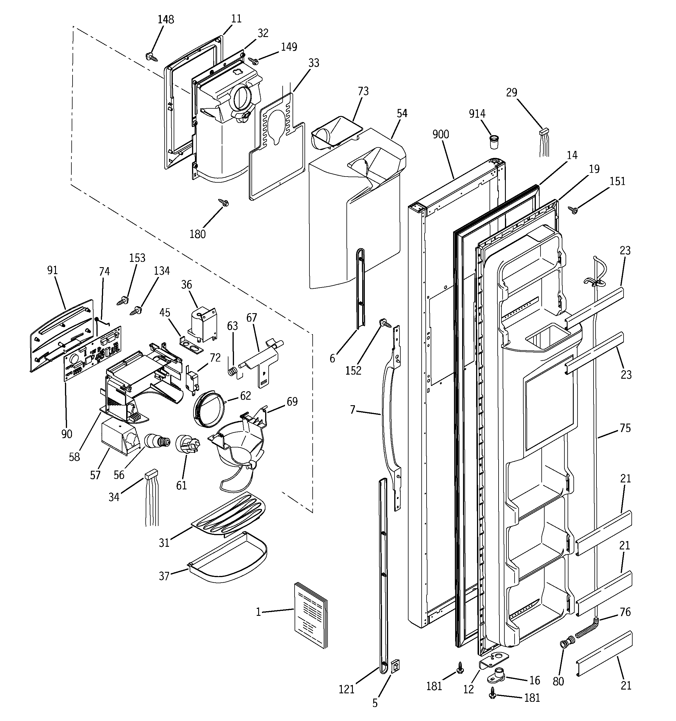 GE GSS22KGMCBB freezer door diagram