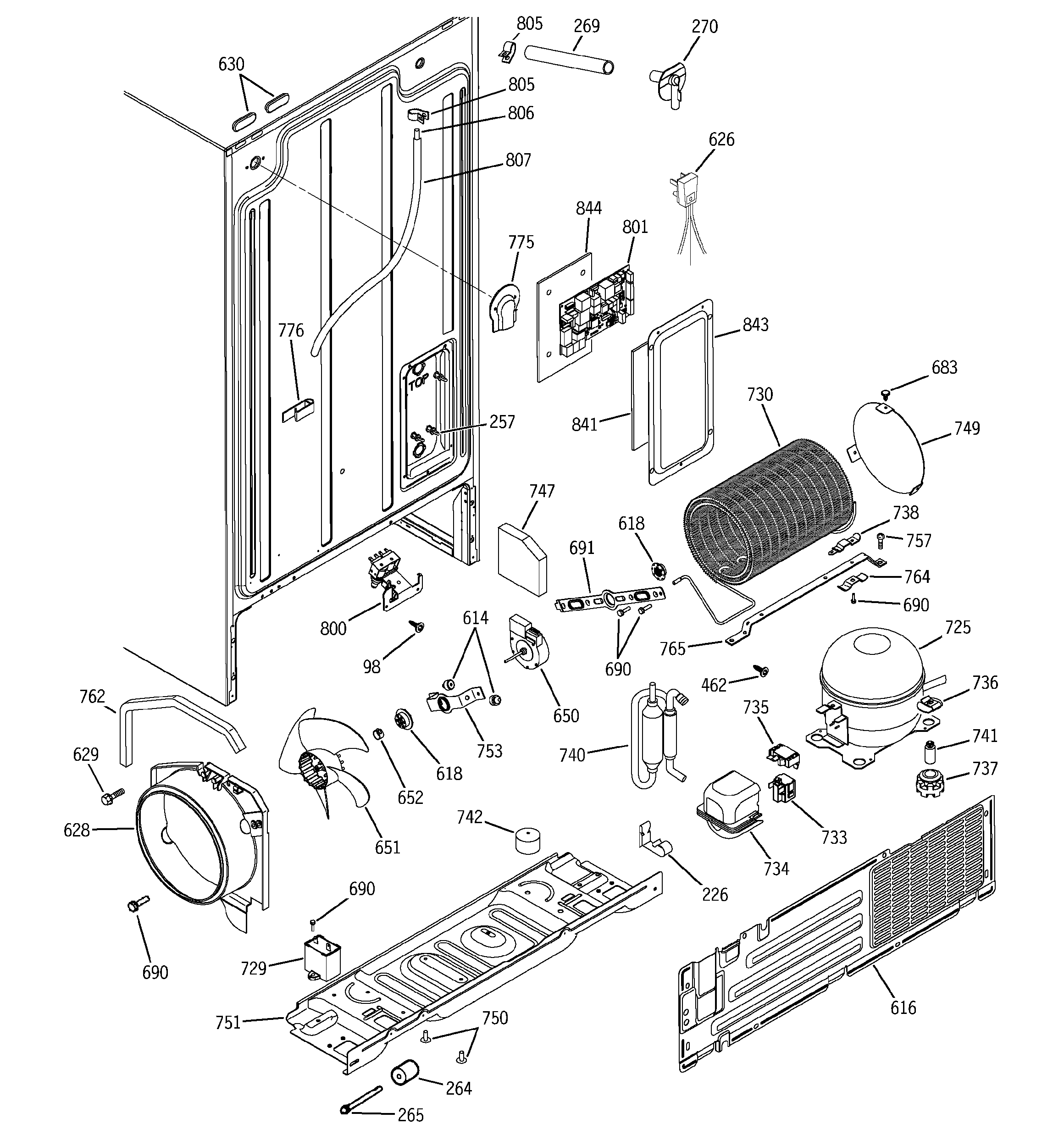 GE GSS22KGMDBB sealed system & mother board diagram