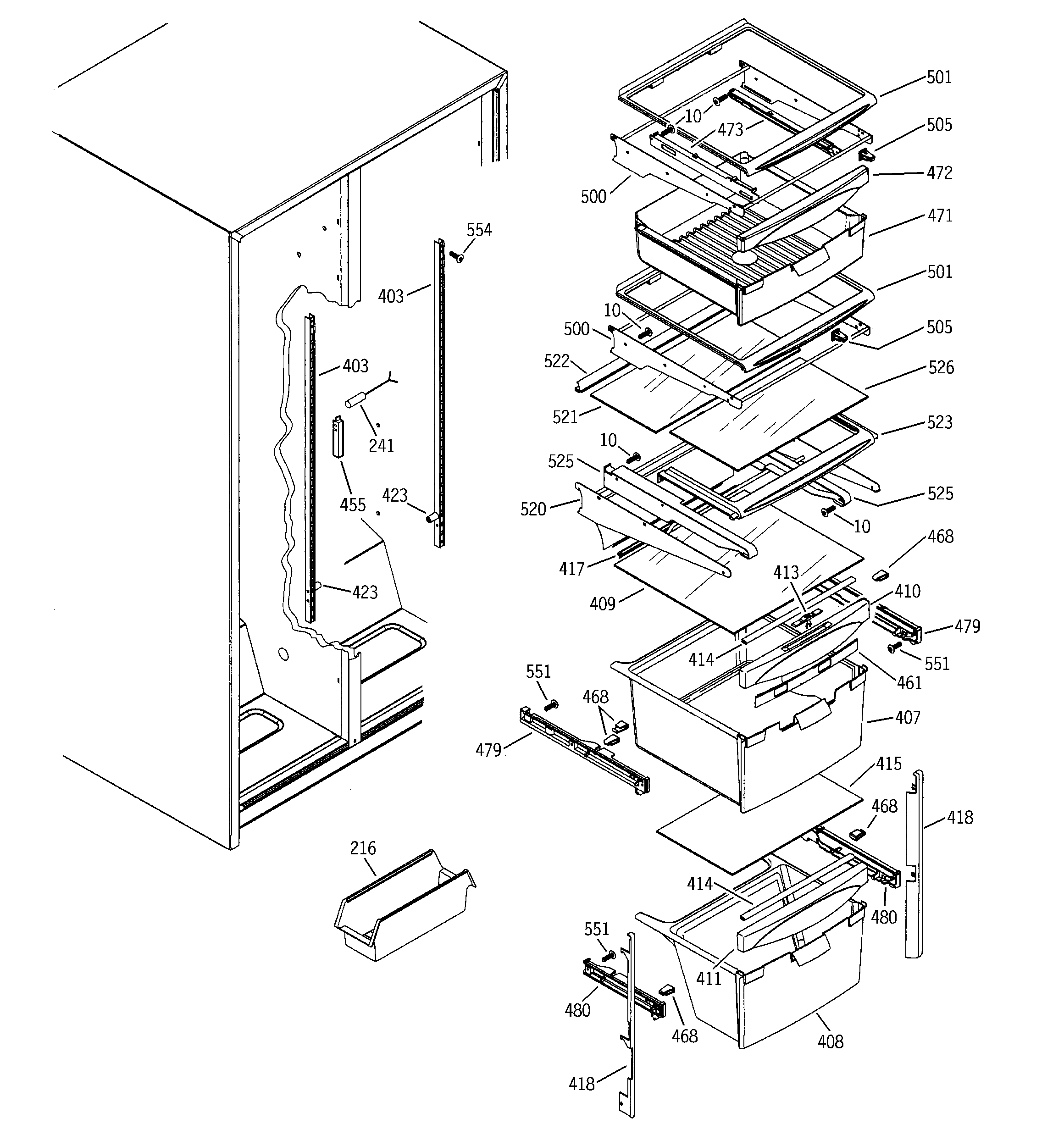 GE GSS22SGMCBS fresh food shelves diagram