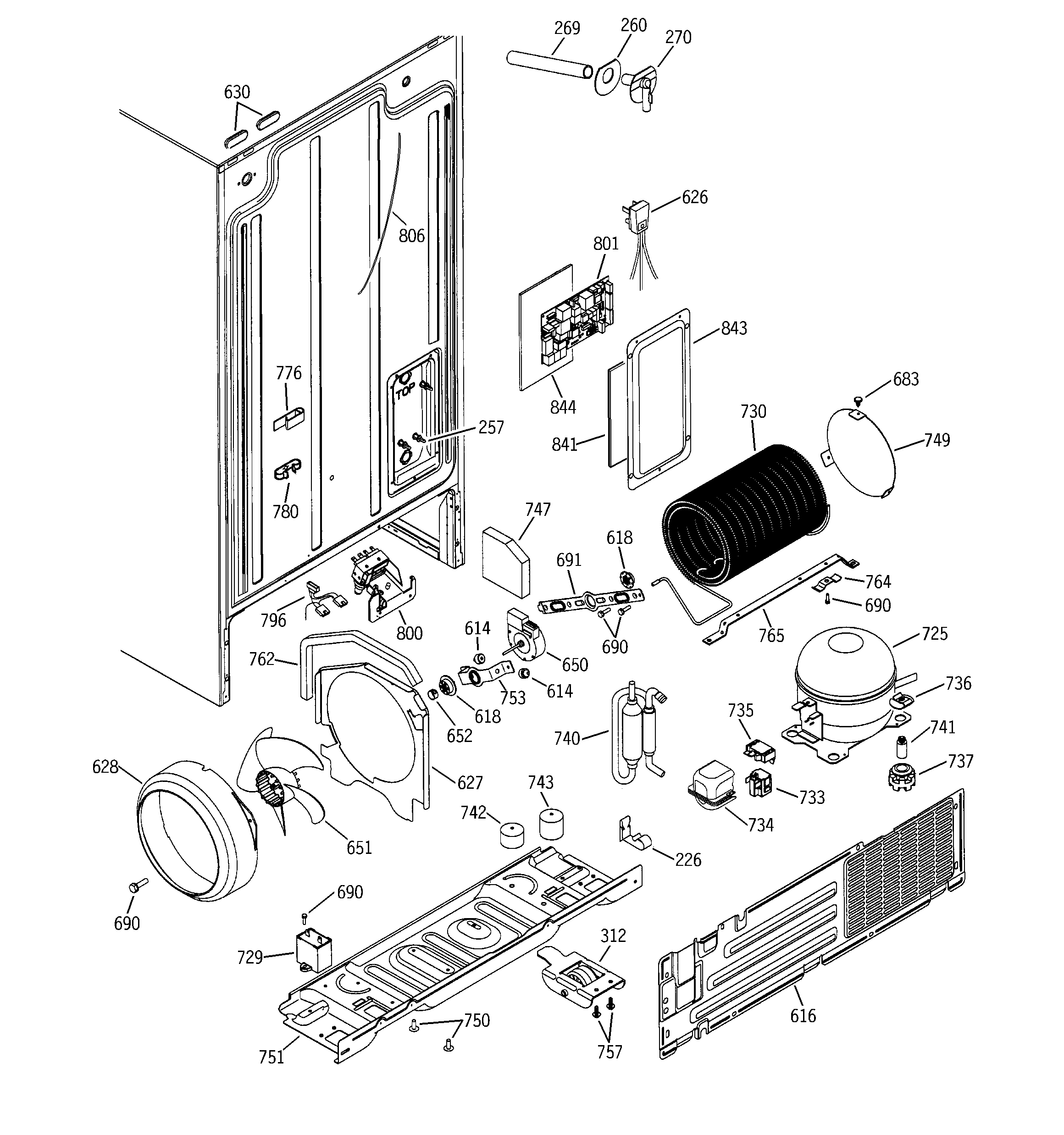 GE GSS25JEMBWW sealed system & mother board diagram