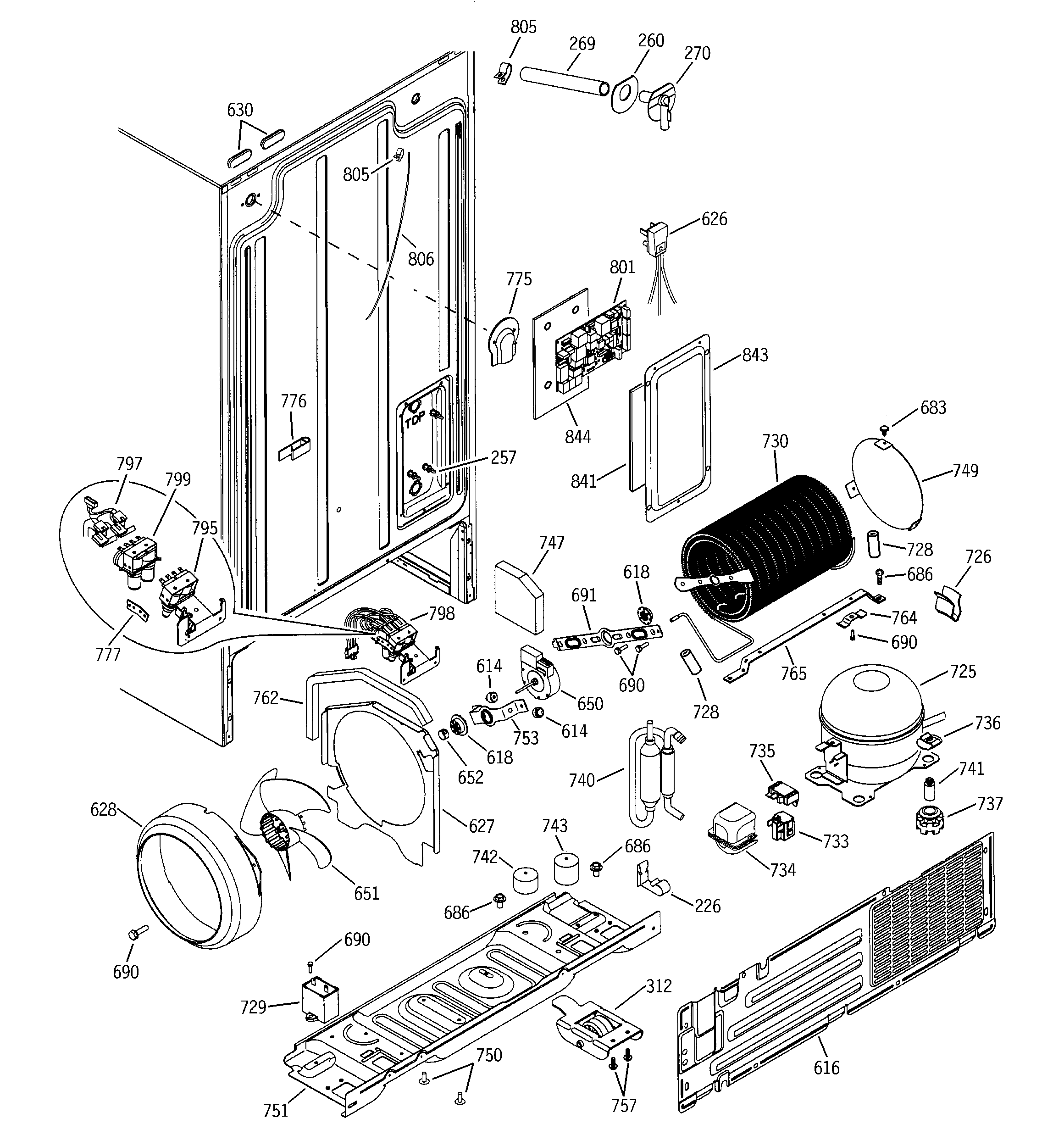 GE GSS25JFMAWW sealed system & mother board diagram