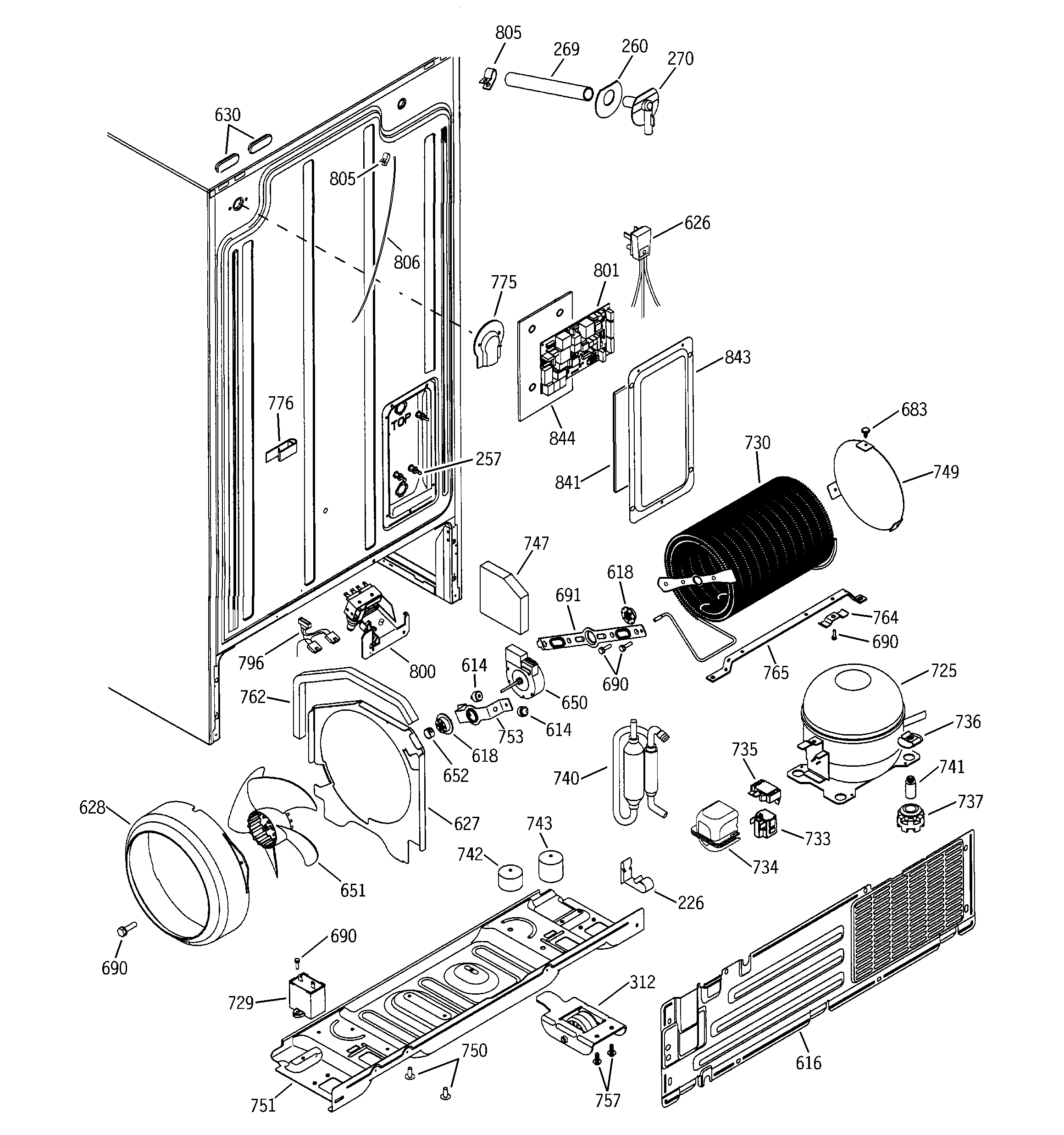 GE GSS25JFMBCC sealed system & mother board diagram
