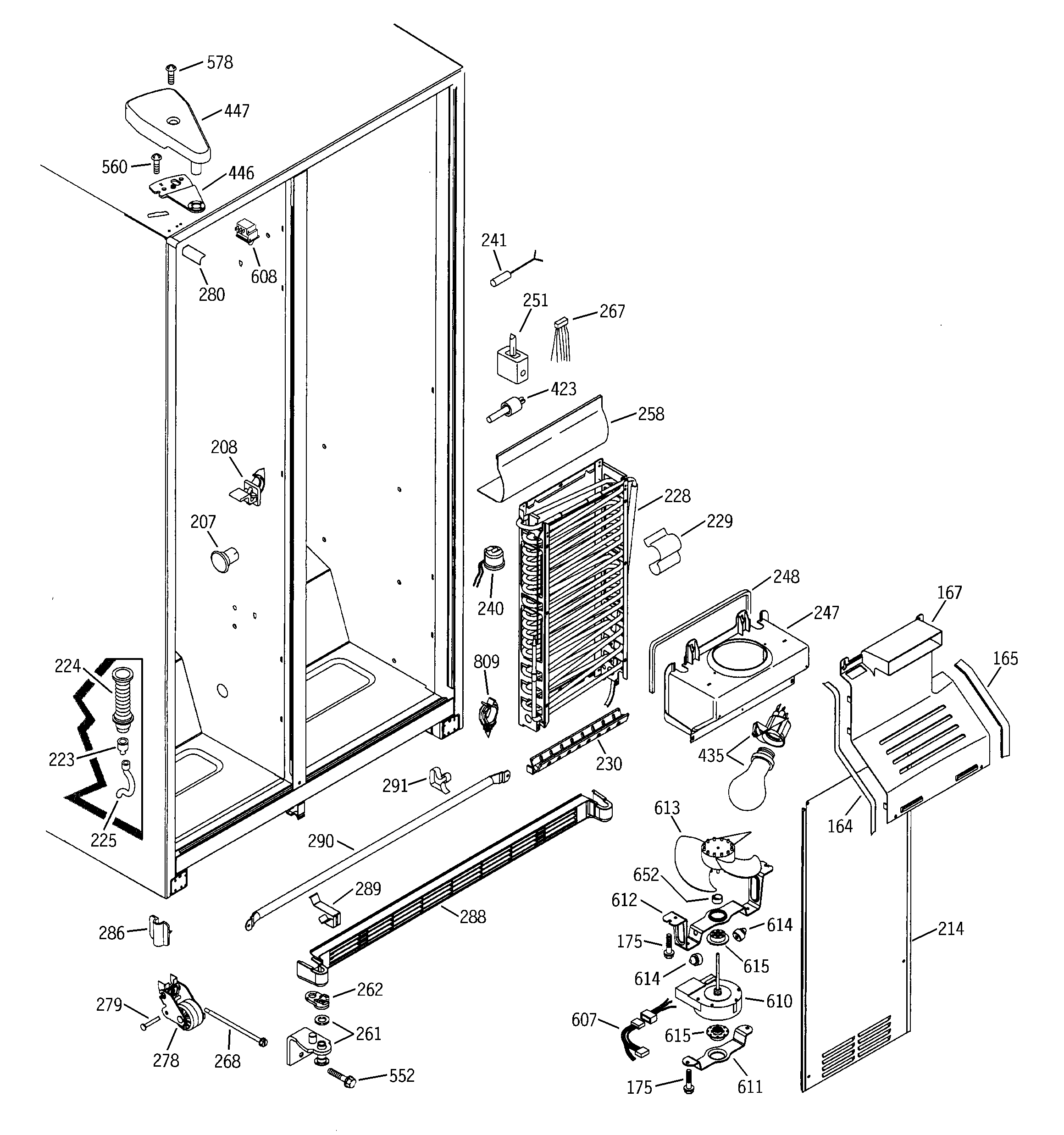 GE GSS25JFMBCC freezer section diagram