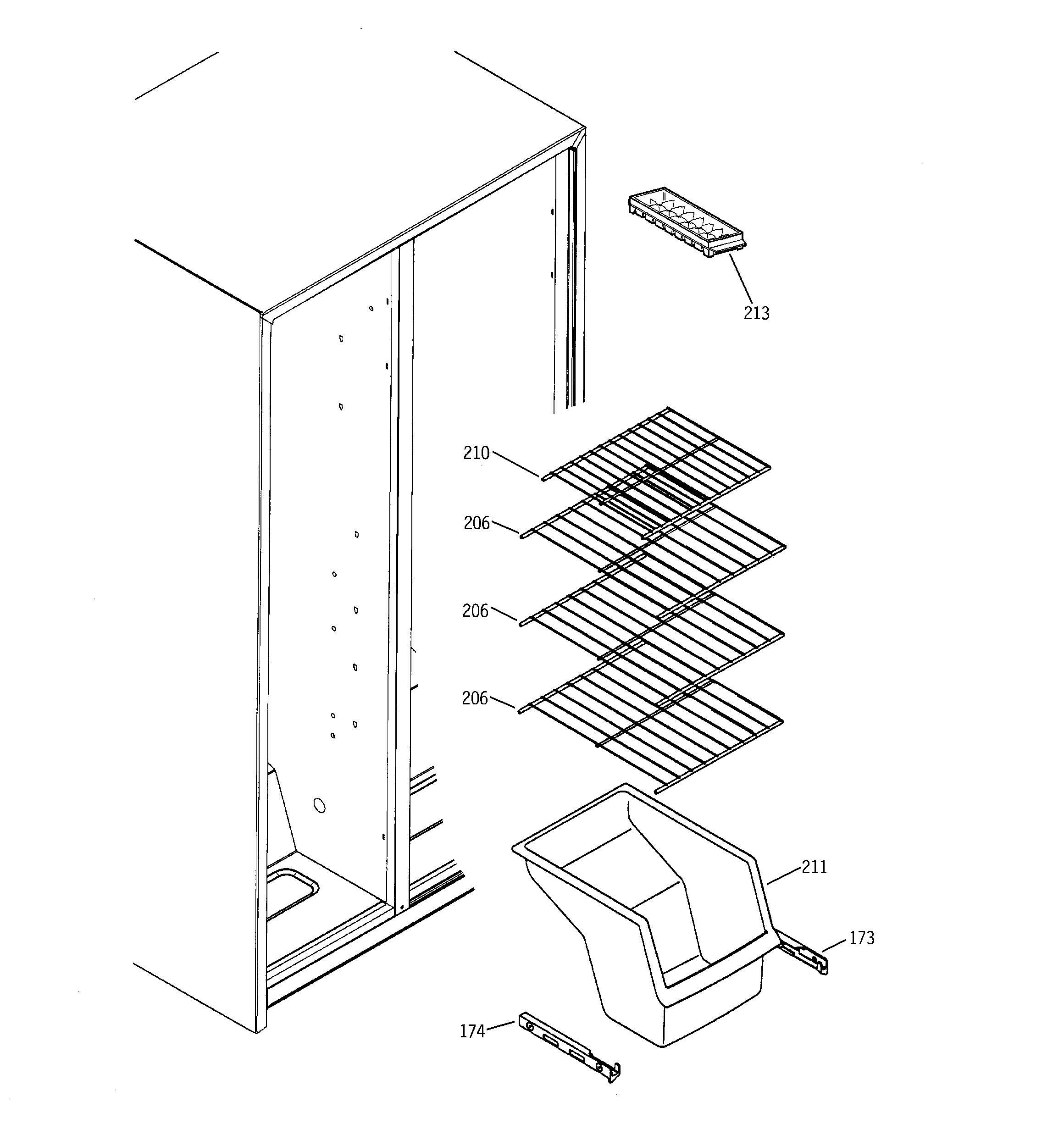 GE GSS20IBMDWW freezer shelves diagram